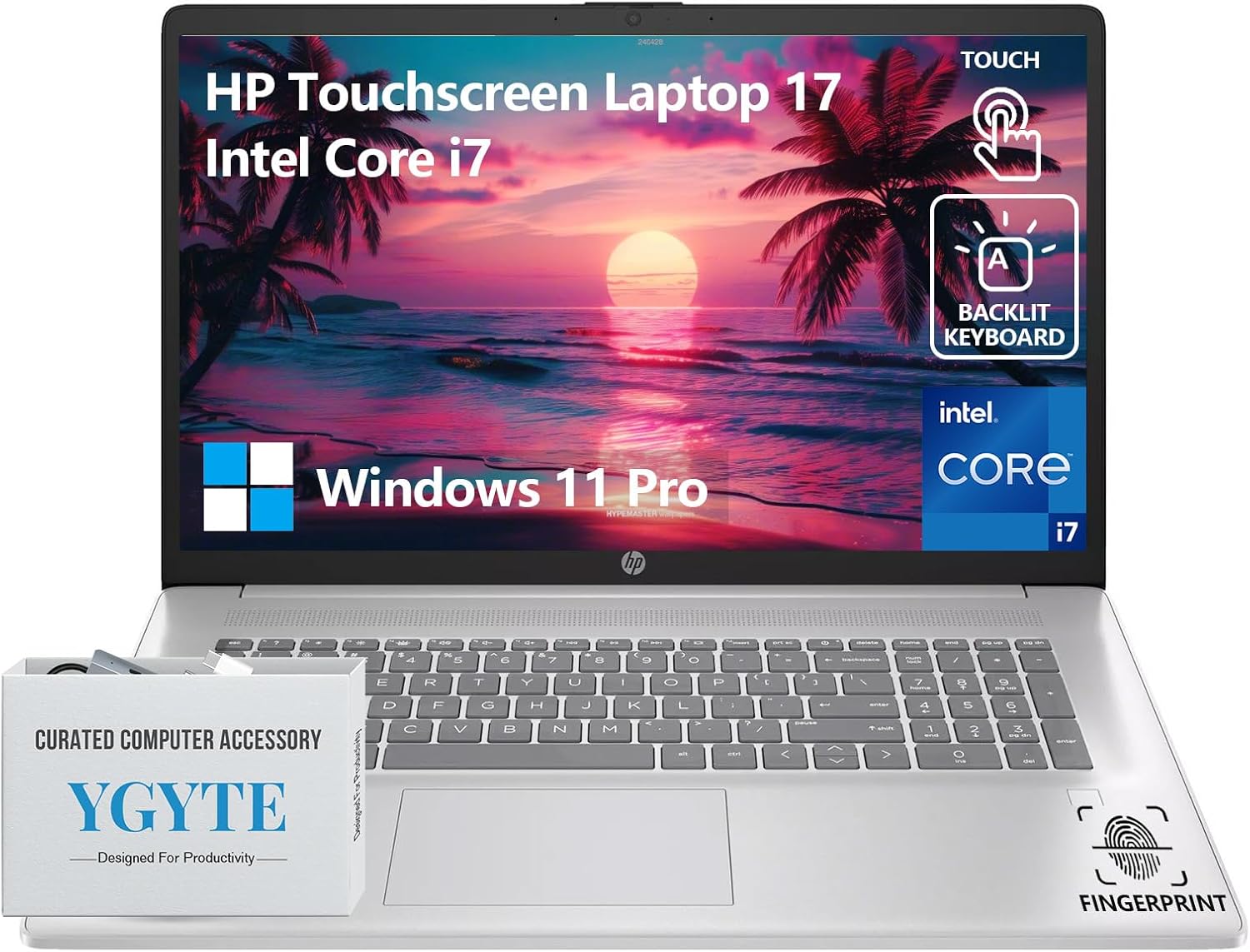 HP 17 Inch Laptop Touchscreen Computer, 17.3 HD+ Touch Screen Business Laptop, Intel Core i7, 64GB RAM 2TB SSD, Windows 11 Pro, Backlit Keyboard, Fingerprint