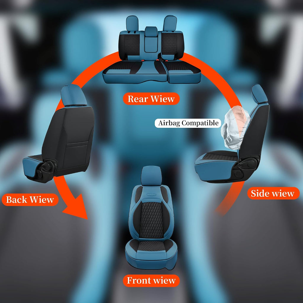 Coverado Seat Covers for Jeep Wrangler, Waterproof Leather Car Seat Covers for Truck Automotive Seat Covers Custom Fit for 2018-2026 Jeep Wrangler JL Seat Covers 2-Door/4-Door Full Coverage (Blue)