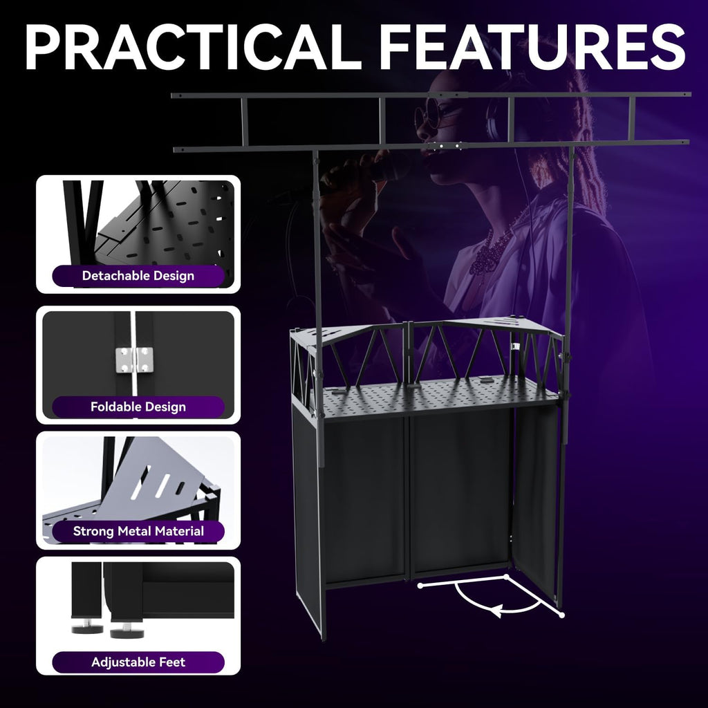 RDCMKL DJ Table Stand Portable booth, Foldable DJ Stand, Adjustable DJ Facade Booth, Easy to Assemble, Stylish, Convenient to Store and Transpor (Truss 40x25x45)