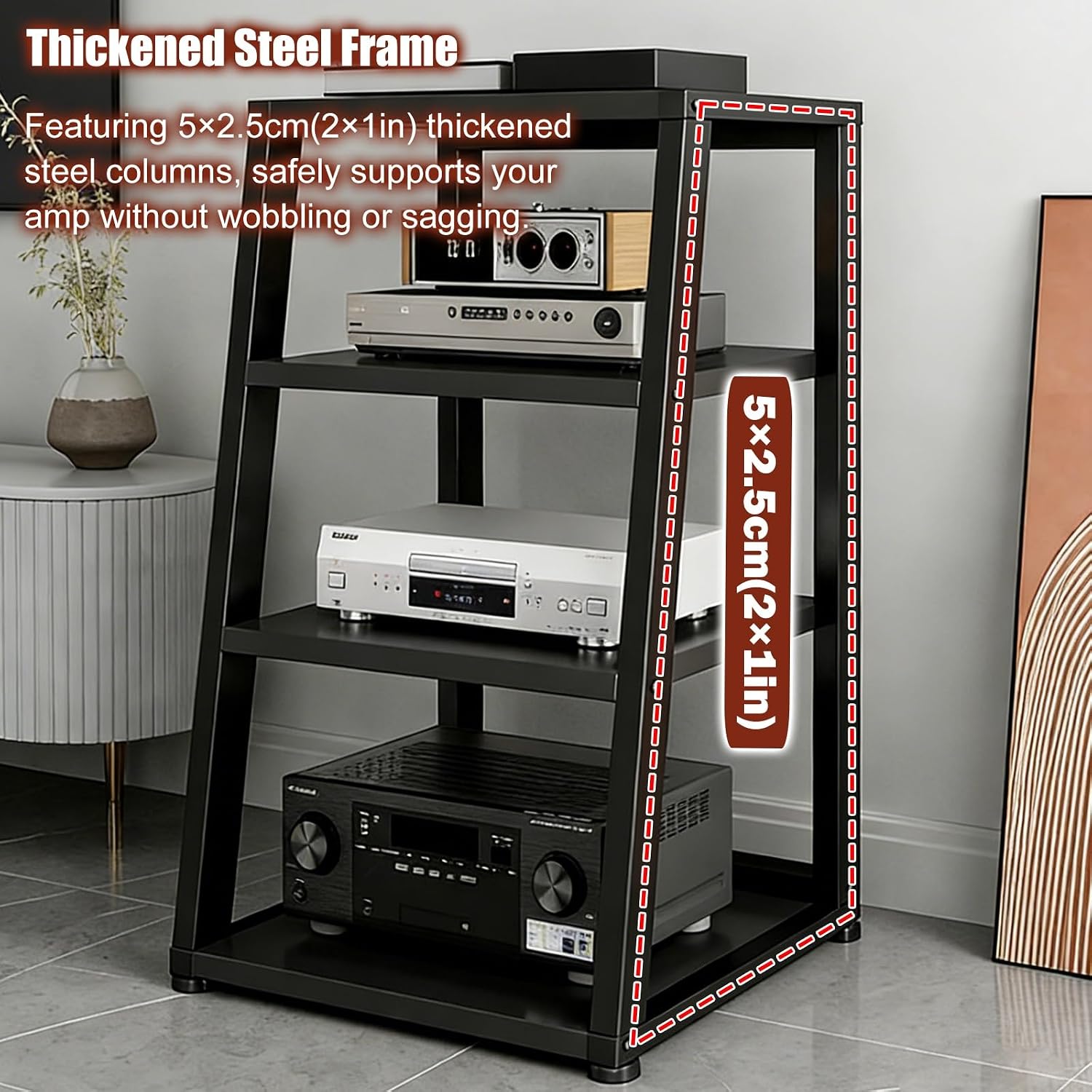 Heavy Duty Storage Rack with Casters, 2-5 Tier Utility Shelf, Adjustable Metal Stand for Home & Office, Hi-Fi Audio Equipment Organizer, Sturdy Rolling Cabinet