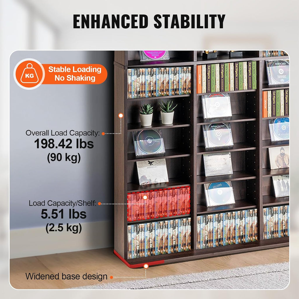 VEVOR Media Storage Cabinet, Adjustable DVD Cabinet, CD Storage, Protects & Organizes Music, Movie, Video Games or Memorabilia Collections-Espresso