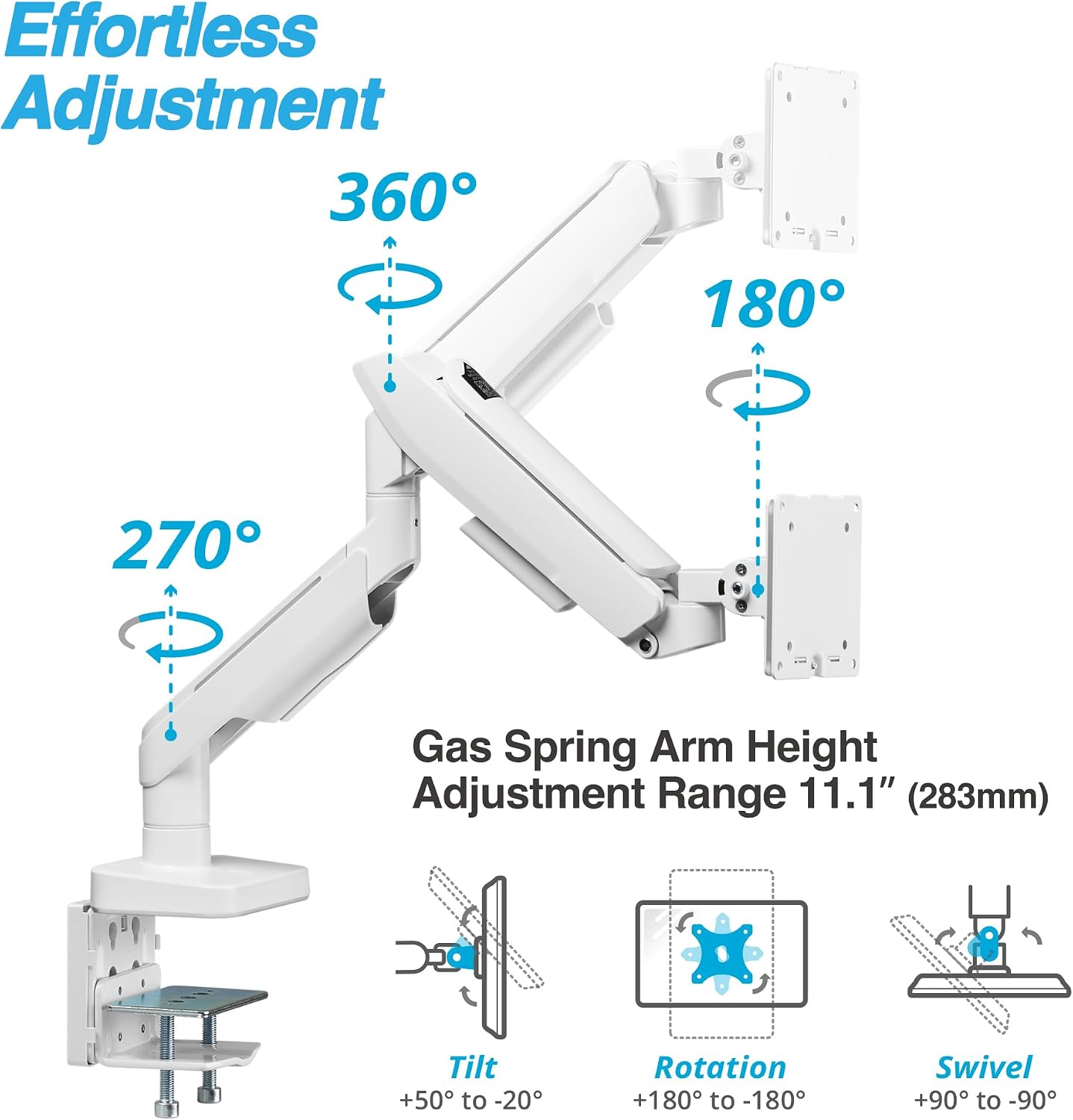 AVLT RGB Lights Single 17'-49' Gaming Monitor Arm Desk Mount, Fits One Flat/Curved/Ultrawide Screen up to 44lbs(20kg), Height Swivel Tilt Adjustable Stand - White