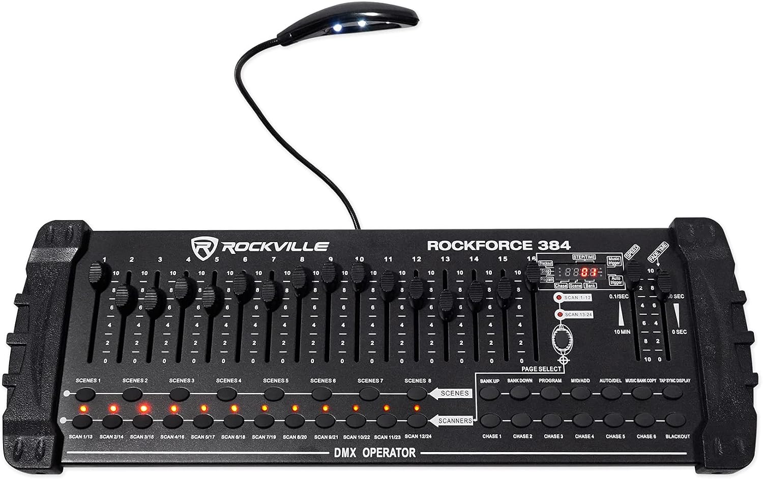 Rockville ROCKFORCE Bundle: 384 Channel DMX Light/Fog Controller with MIDI Control, RRB40 4U Rack Bag with 12' Depth and Shoulder Strap, 2-Items