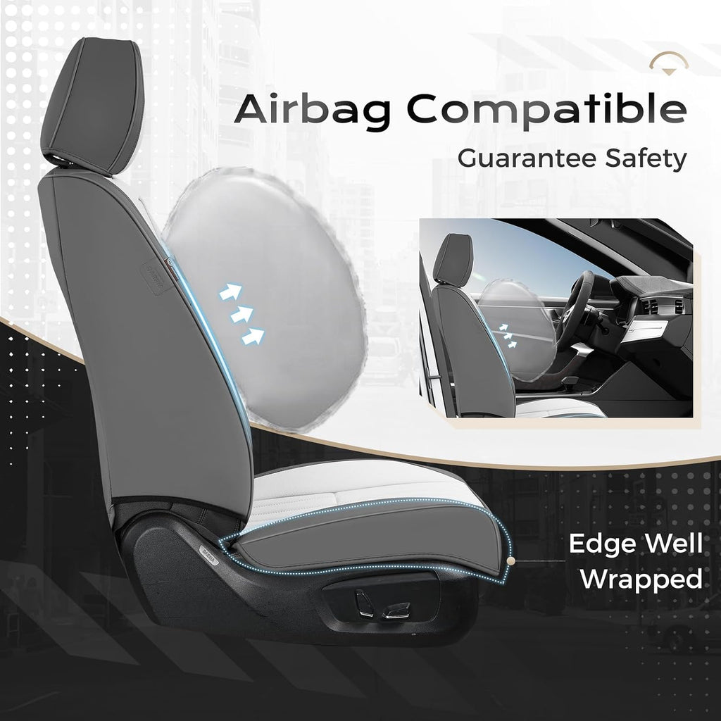 Coverado Car Seat Covers Front Seats, Seat Covers for Cars, Car Seat Protector, 2-Pack Car Seat Cushion Nappa Leather, Waterproof Seat Covers Carseat Cover Universal Fit for Most Cars(Gray&White)