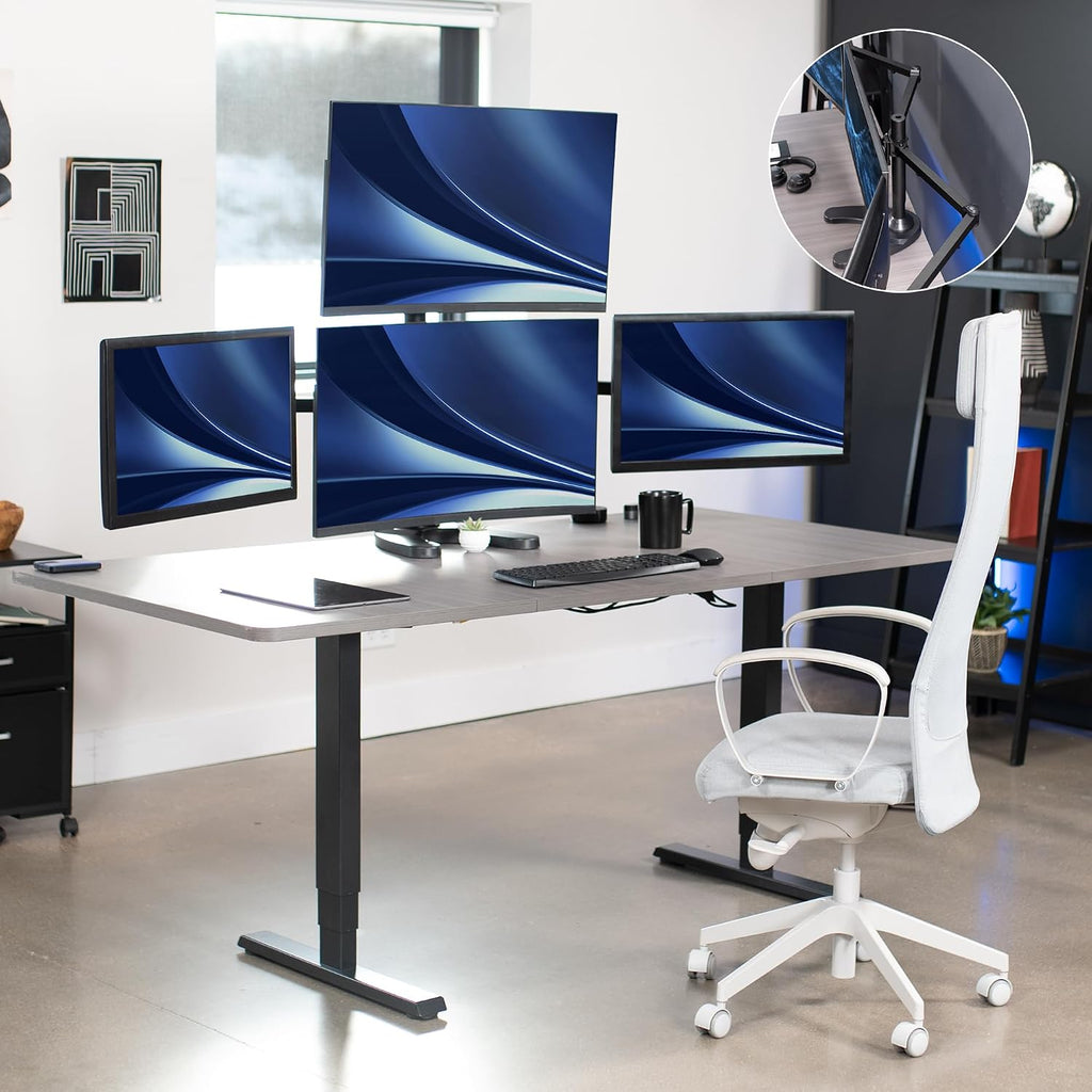 VIVO Quad Monitor 13 to 32 inch LED LCD Freestanding Desk Stand, 3 Plus 1 Articulating VESA Computer Mount, Holds 4 Screens, Fully Adjustable for Home Office Workstation, Black, STAND-V104F