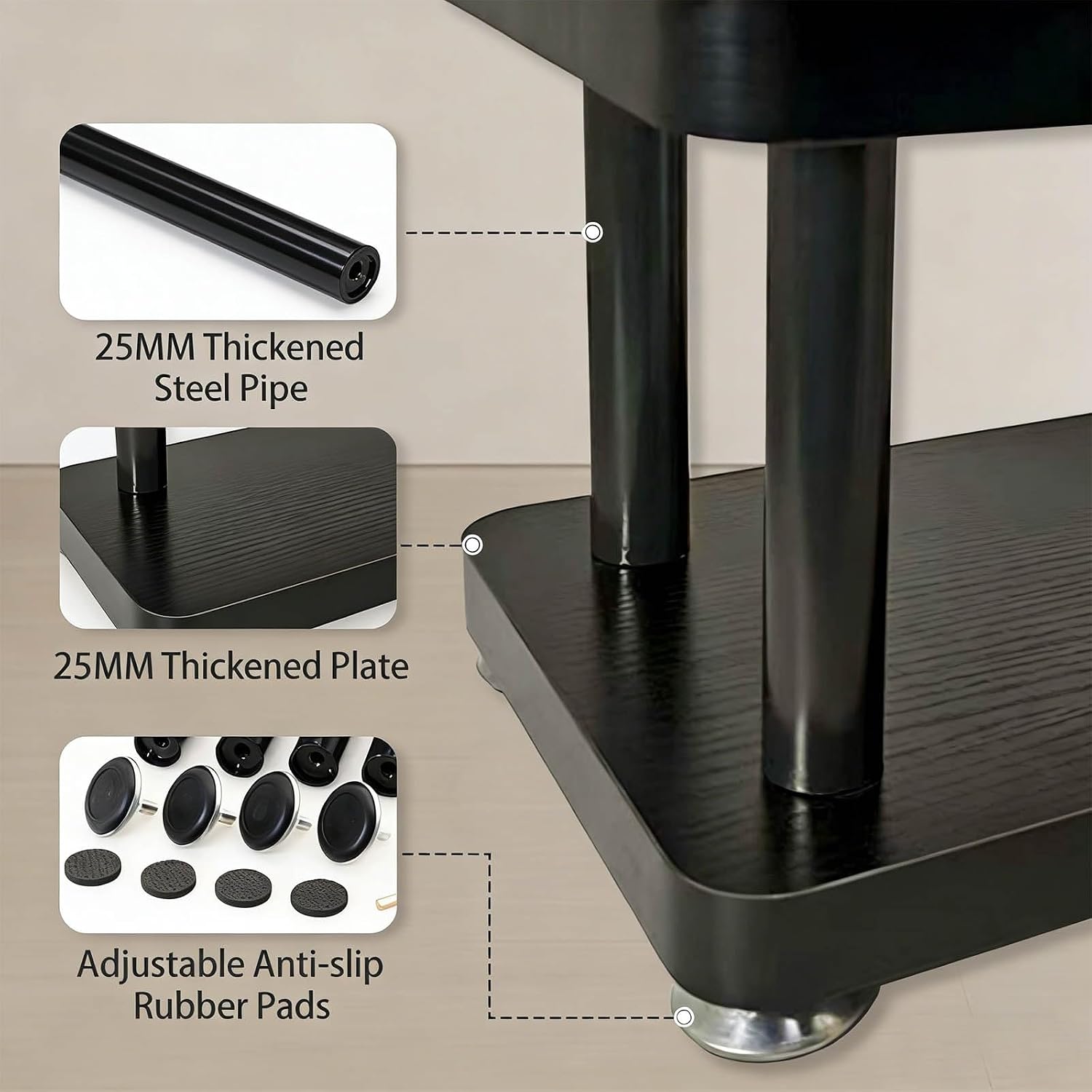 Modern Minimalist Black Speaker Stand Home Audio Dual Shelf Rack Multi-Functional Universal Various Audio Equipment(26 * 20 * 21cm)