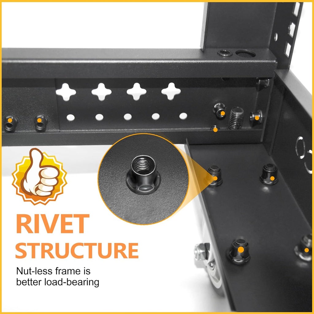 RIVECO 19' Adjustable Depth 42U Server Rack 4 Post Rack with Load-Bearing Casters Support Up to 1700LBS for Networking Equipment Black