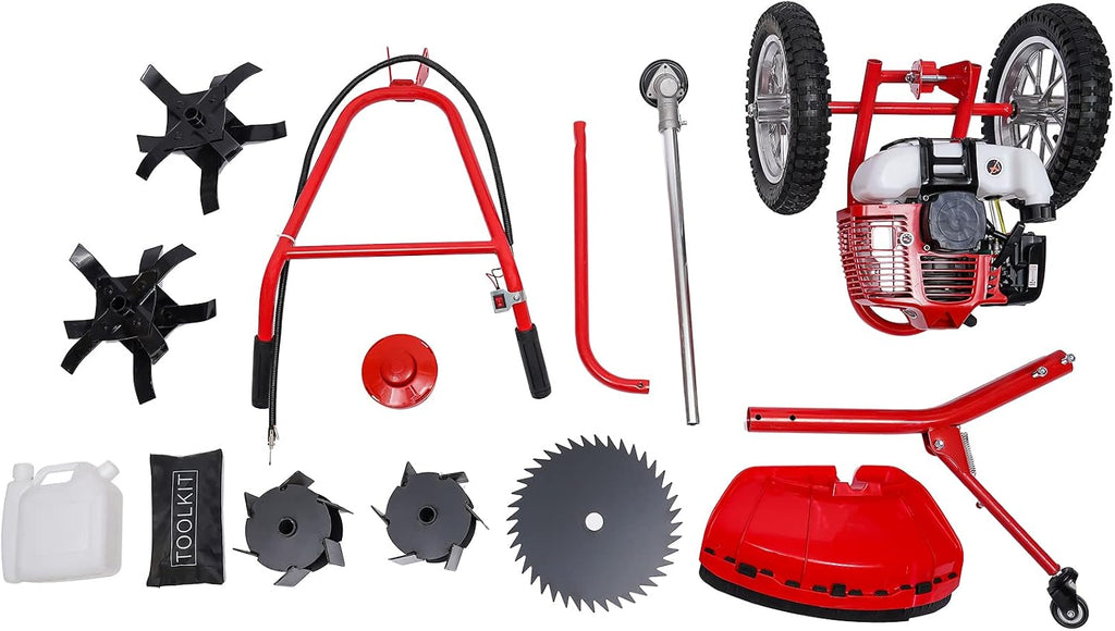 49CC Gas Walk Behind Brush Cutter 2-Stroke Push Brush Cutter with Air-Cooled System, High Speed Brush Mower Weeding Machine for Home Garden Yard, 7000r/min