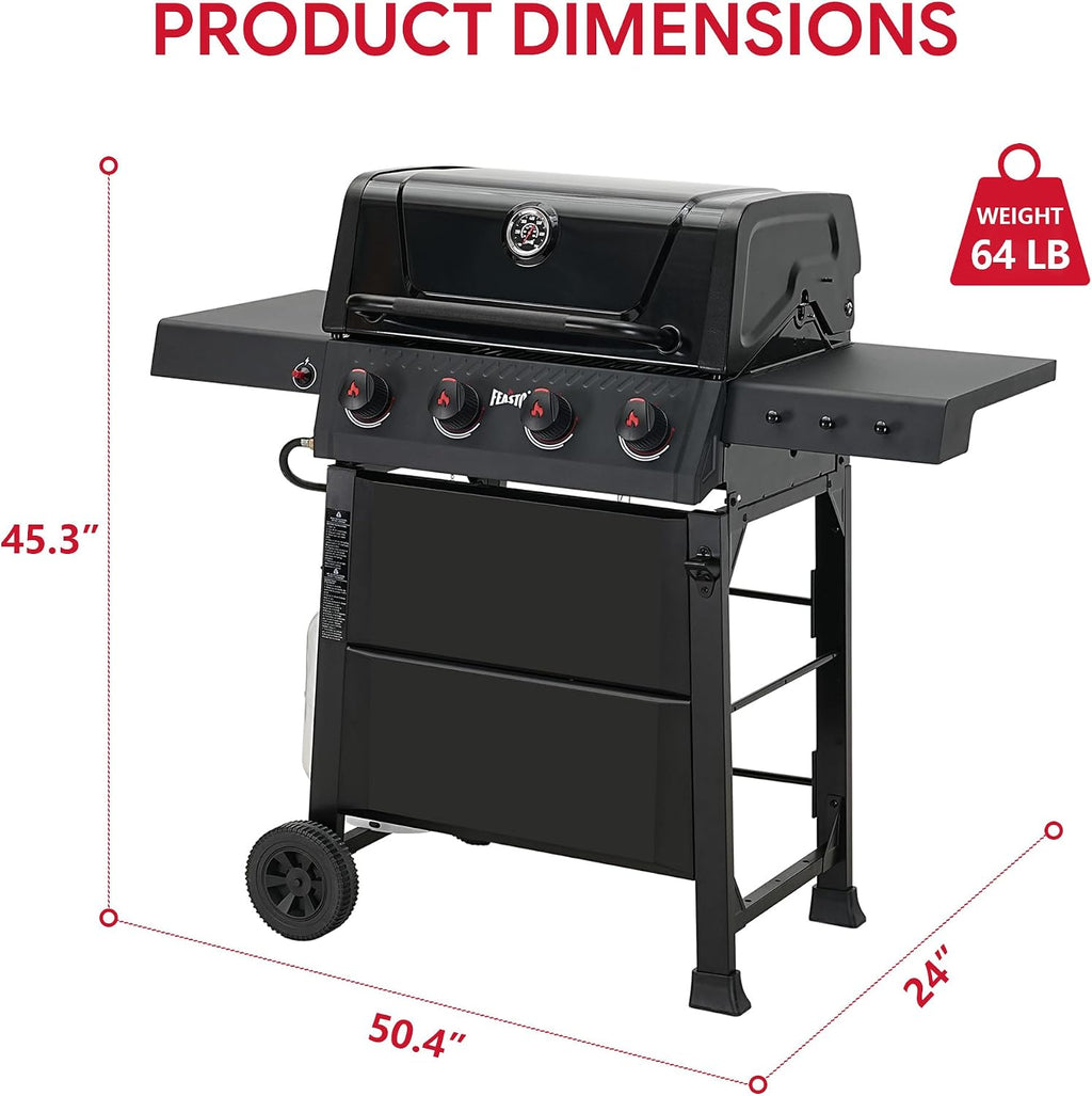 Feasto Propane Gas Grill, 36,000 BTU Outdoor Patio BBQ, Porcelain-Enameled Cookbox & Porcelain-Enameled Cast-Iron Grates, 559 Sq. In., Black (Black, 4) (Black2)