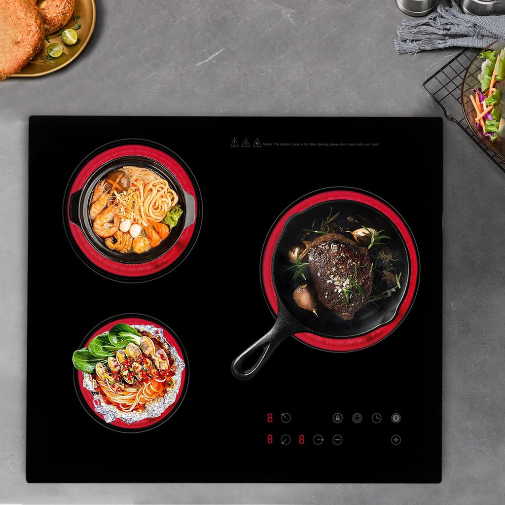 2600W 110V Electric Ceramic Cooktop, 23 Inch Electric Cooktop, 3 Burners Built-in Radiant Electric Stove Top with Timer, Child Safety Lock, Sensor Touch Control for Kitchens, Cabins