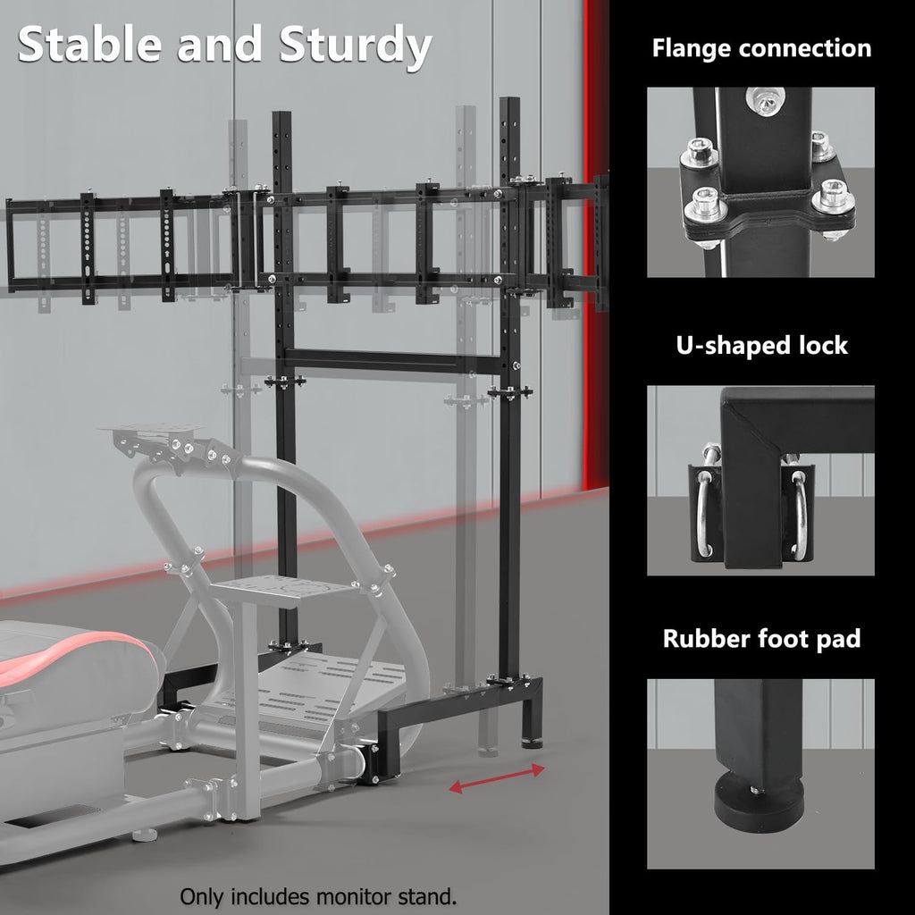 Suppllueer Racing Simulator Triple Monitor Stand Adjustable for 24-32 Inch Screens Triple-Screen Display Stand Compatible with Round Tube Cockpit