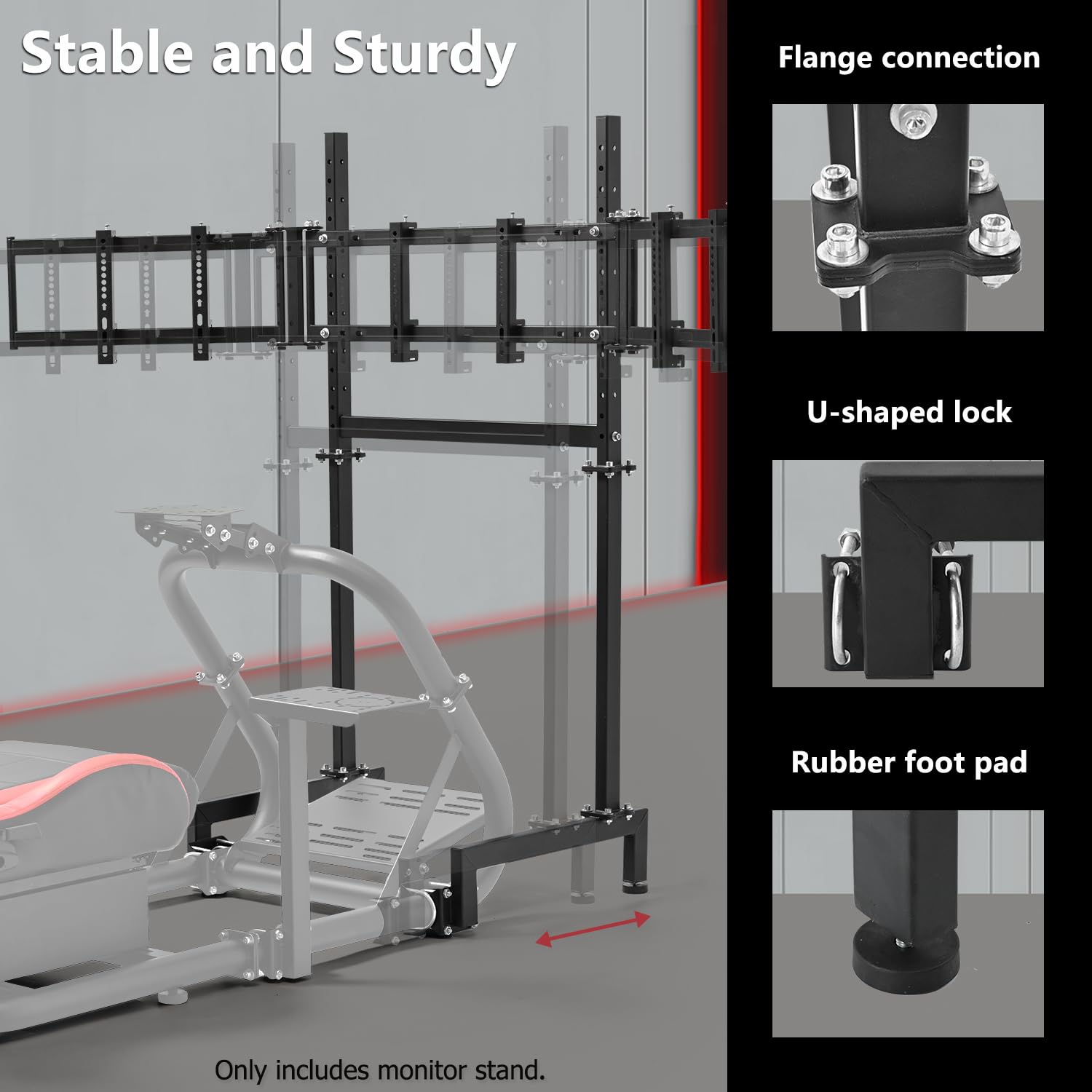 Suppllueer Racing Simulator Triple Monitor Stand Adjustable for 24-32 Inch Screens Triple-Screen Display Stand Compatible with Round Tube Cockpit