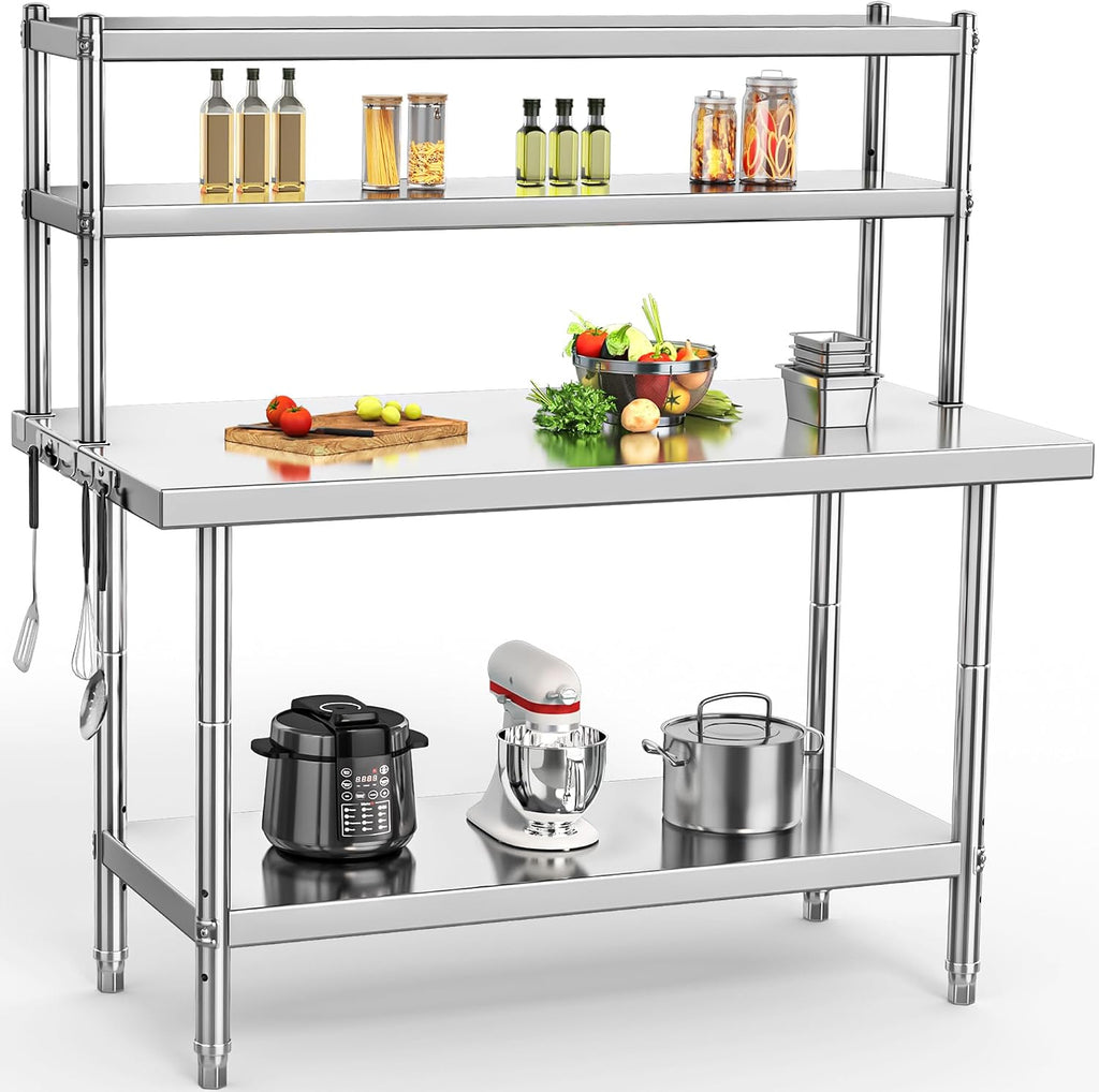 YITAHOME NSF Stainless Steel Table with Overshelves, 48' X 24' Work Table with 48' X 12' Shelf, Metal Table Prep Table for Home Kitchen Restaurant Garage Warehouse