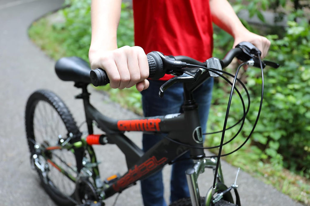 Dynacraft Vertical Gauntlet 24 Inch Bike, Teenager Bicycle Age 13-17, Mountain Bike for Men, 21 Speed Shimano Gear Shifters, Full Suspension, Adult Bicycle, Trail Ready Design