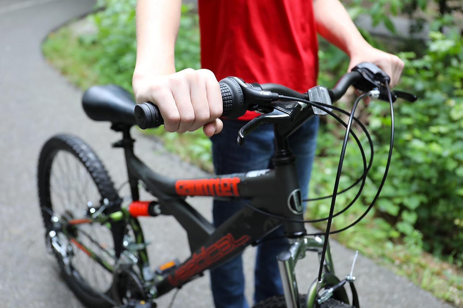 Dynacraft Vertical Gauntlet 24 Inch Bike, Teenager Bicycle Age 13-17, Mountain Bike for Men, 21 Speed Shimano Gear Shifters, Full Suspension, Adult Bicycle, Trail Ready Design