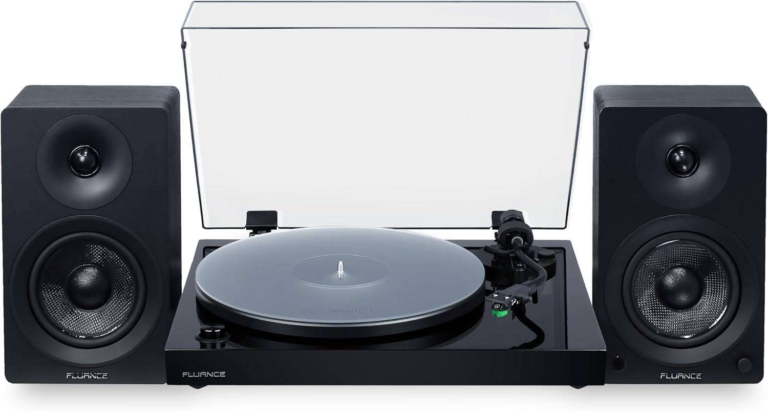 Fluance RT81+ Elite HiFi Vinyl Turntable (Piano Black) and Ai41 Powered Bookshelf Speakers (Black Ash) Bundle: High Fidelity Sound, Integrated Amplifier, Audio Technica Cartridge