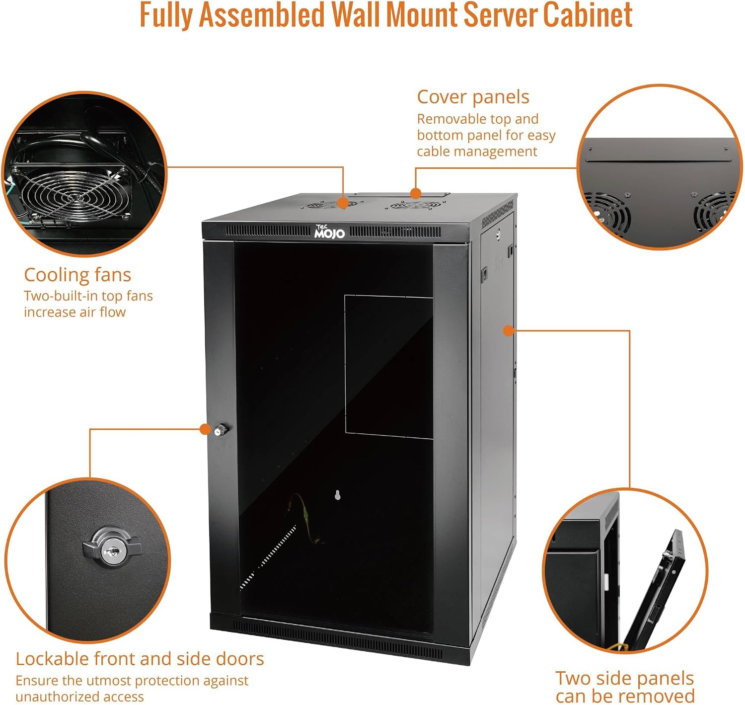 Tecmojo 18U Wall Mount Rack,18U Rack 17.7 Inch Depth,Hold Up to 176 Lbs,Enclosed Wall Mount Rack Kit for 19 Inch Network,Server and AV Gear,Glass Door(Elite Collection)