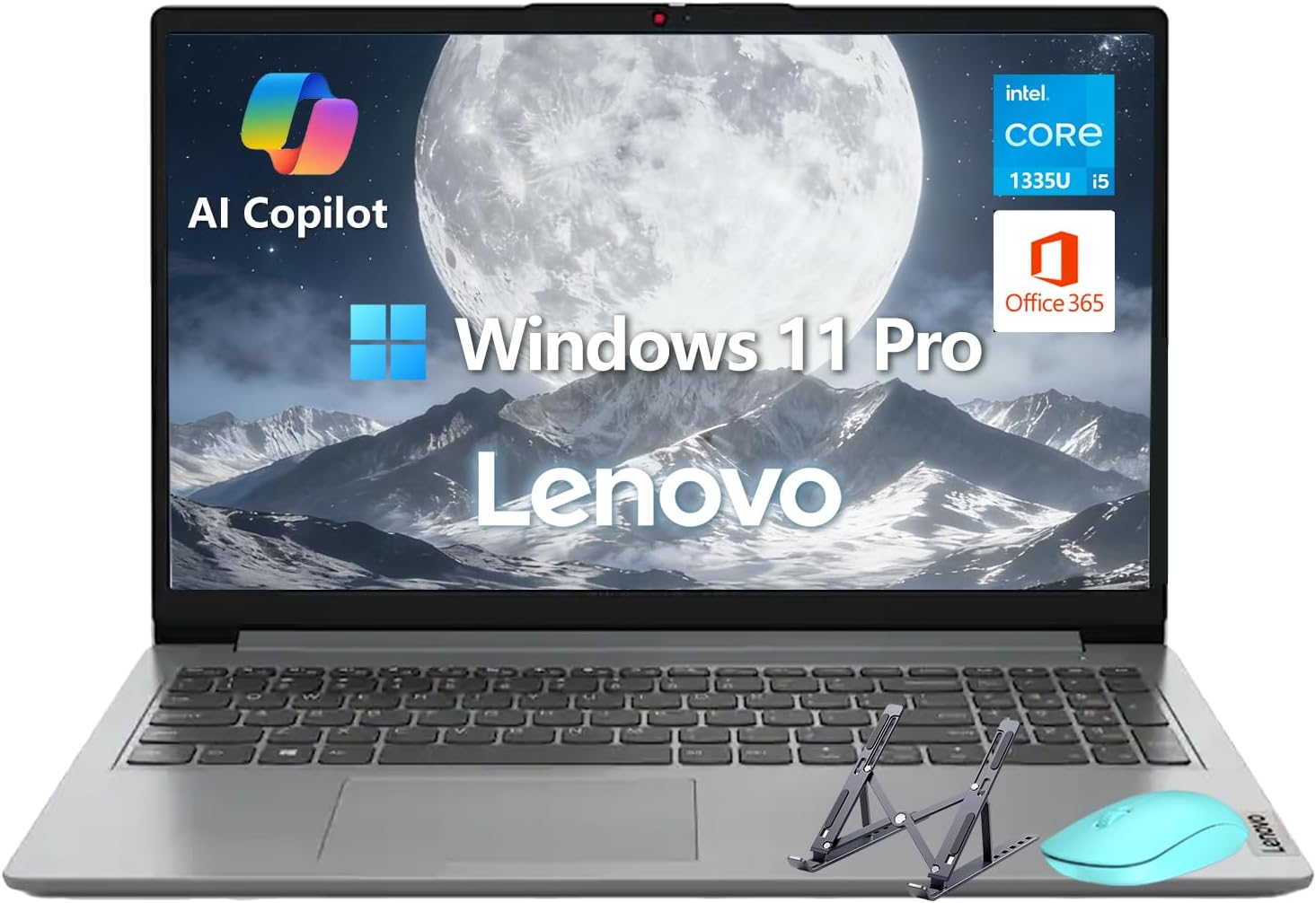 Lenovo IdeaPad 1i Laptop, Intel Core i5-1335U（10-core） Processor, Microsoft Office, 15.6'' FHD Display, 16GB RAM 256GB SSD, Copilot AI, Windows 11 Pro, Wi-Fi 6, HDMI, Alpacatec Accessories