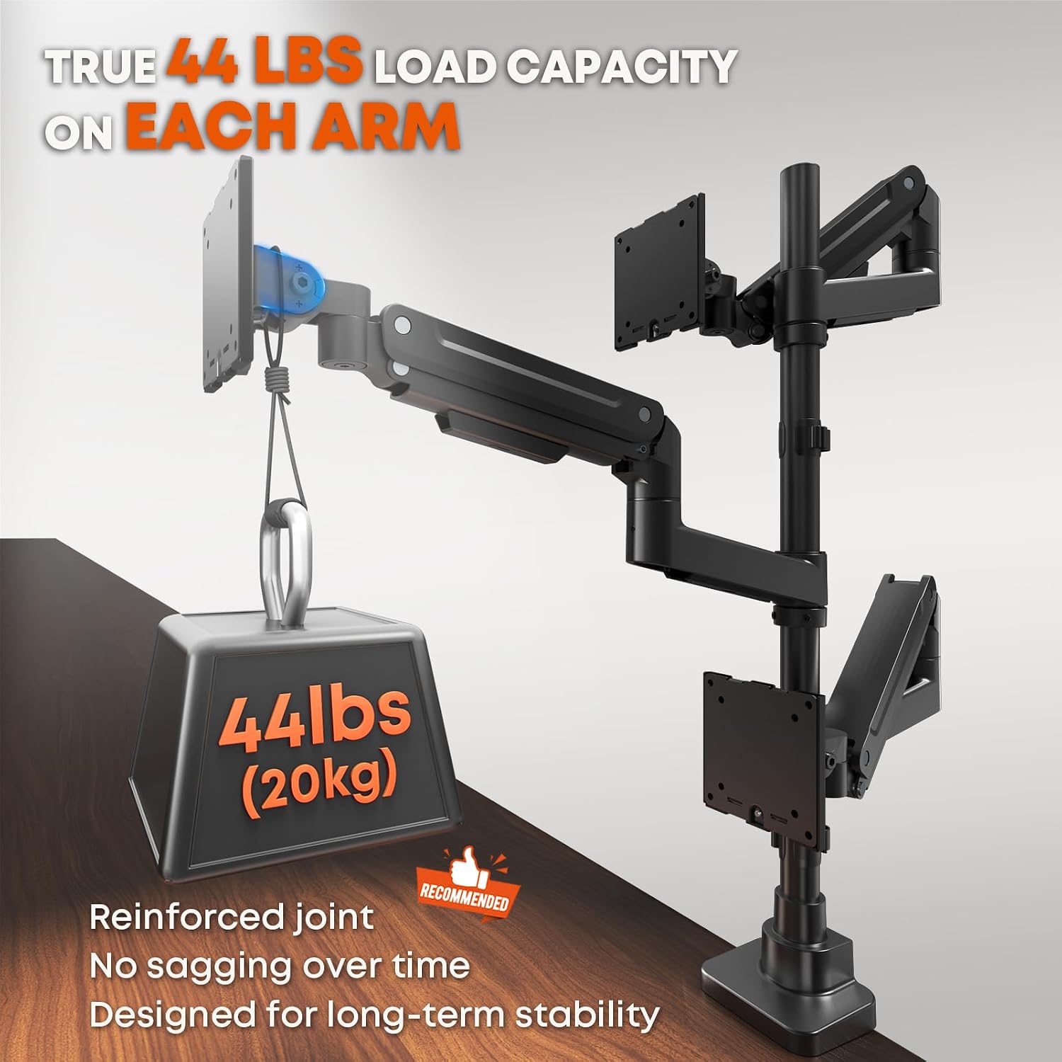 Triple Monitor Mount for up to 49-inch Screens - Heavy Duty Triple Monitor Arm Desk Mount for Ultrawide Monitors Max Load 44lbs per Screen, VESA 75x75 / 100x100 mm, Black