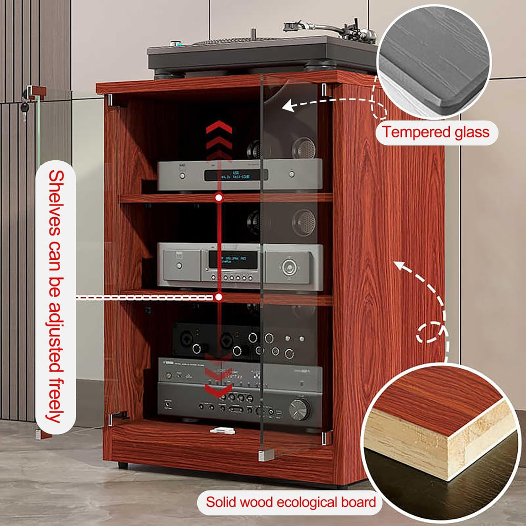 Media Cabinet AV Media Stand Stereo Cabinet with Adjustable Shelves Tempered Glass Doors and Cable Management, for Entertainment Stereo Racks Component(Black,80cm/31.5in)