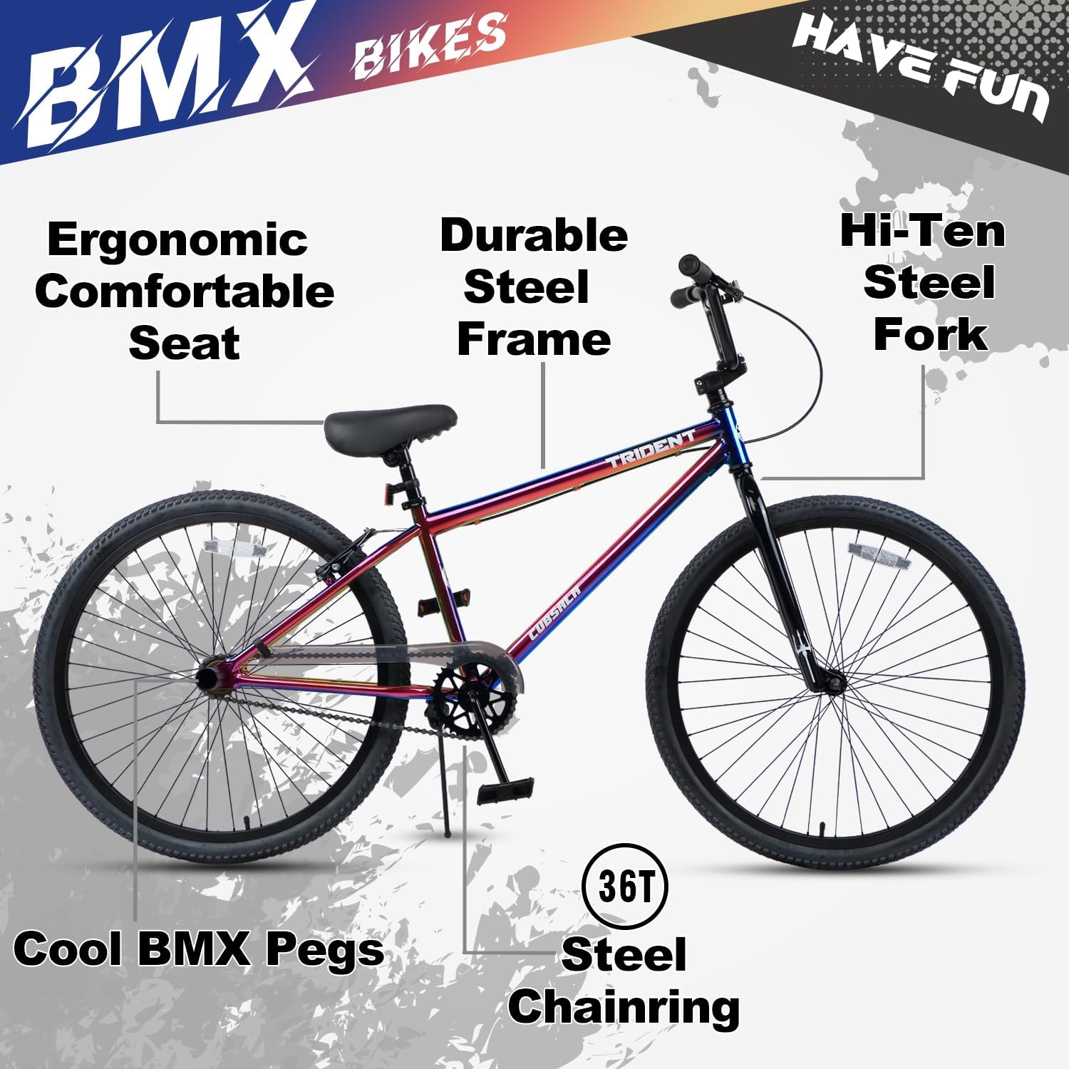 cubsala 20 24 26 Inch BMX Race Bike Trident Bicycles Beginner-Level to Advanced Riders with 2 Pegs, Multiple Colors