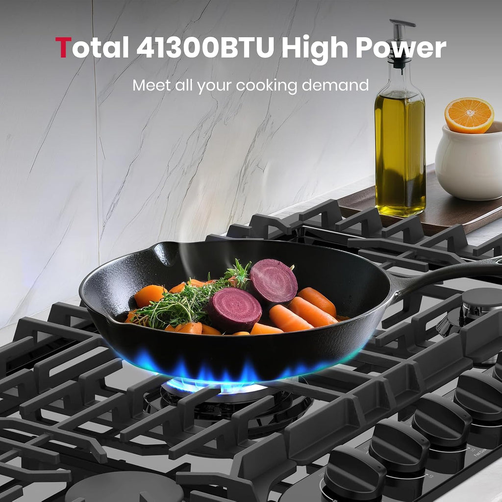 GASLAND 36 Inch Gas Cooktop 5 Italy Sabaf Burner, PRO GH2365EF, Built-in NG/LPG Convertible Stovetops, Gas Countertop Plug-in with Thermocouple Protection, CSA Certified, Black