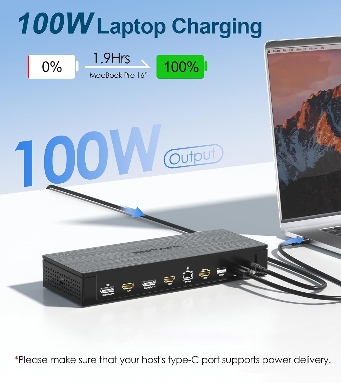 WAVLINK Pro Docking Station 5 Monitors, Up to Five 4K Displays for Mac(M1-5, Neo) & Windows, DisplayLink Dock with PD100W, 2X DP 1.4(120Hz), 2X HDMI, Alt HDMI, 2.5Gbps Ethernet, Driver Required DL7400