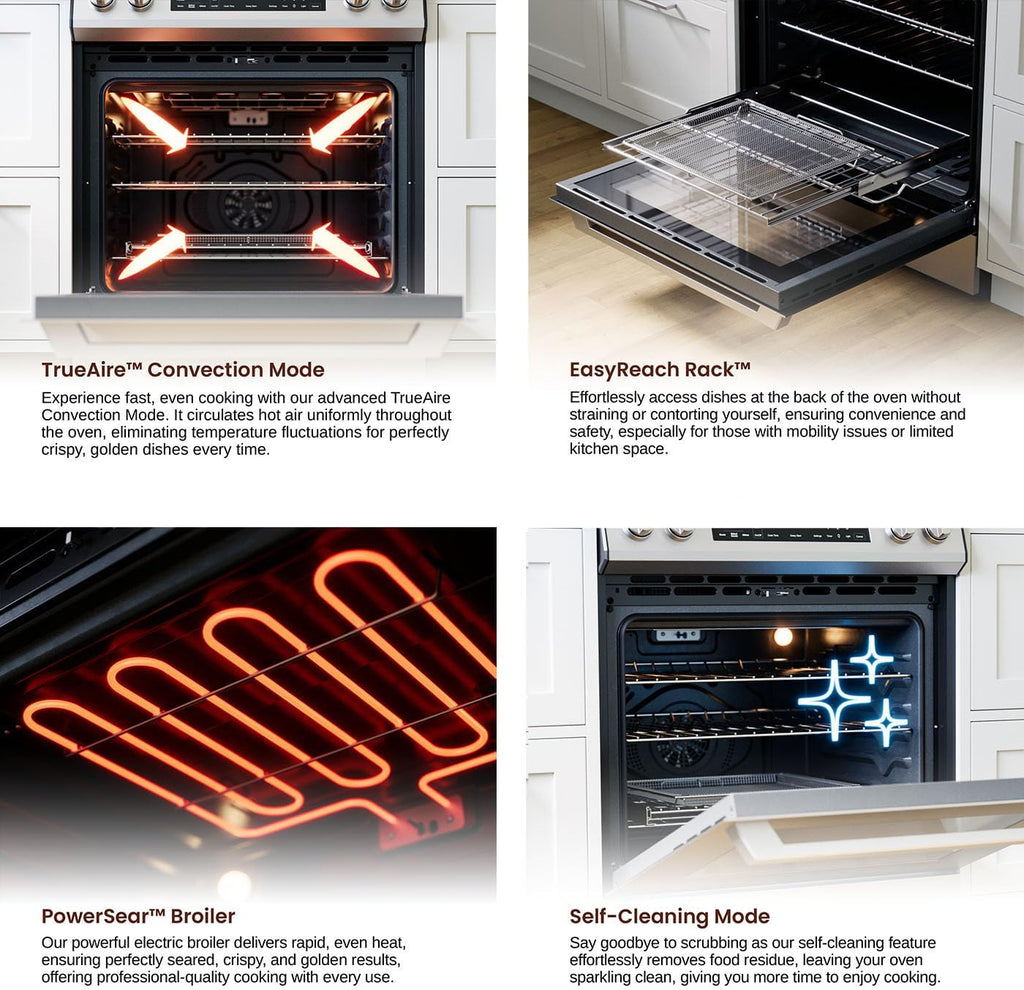 Rangaire RRE303GS 30' Glass Touch Electric Range Oven - Stainless Steel, Infrared Stove Burners, True Convection, Self Cleaning, Easy Reach Racks