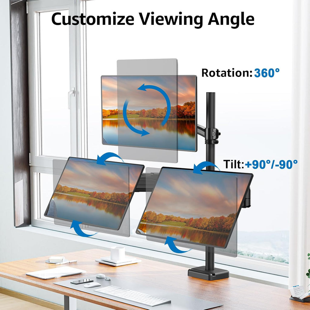 Triple Monitor Mount Fits Max 32' Computer Screen, Holds up to 17.6lbs Each Arm, 3 Monitor Desk Mount, Triple Stand with Tilt Swivel Rotation, VESA Mount 75/100mm