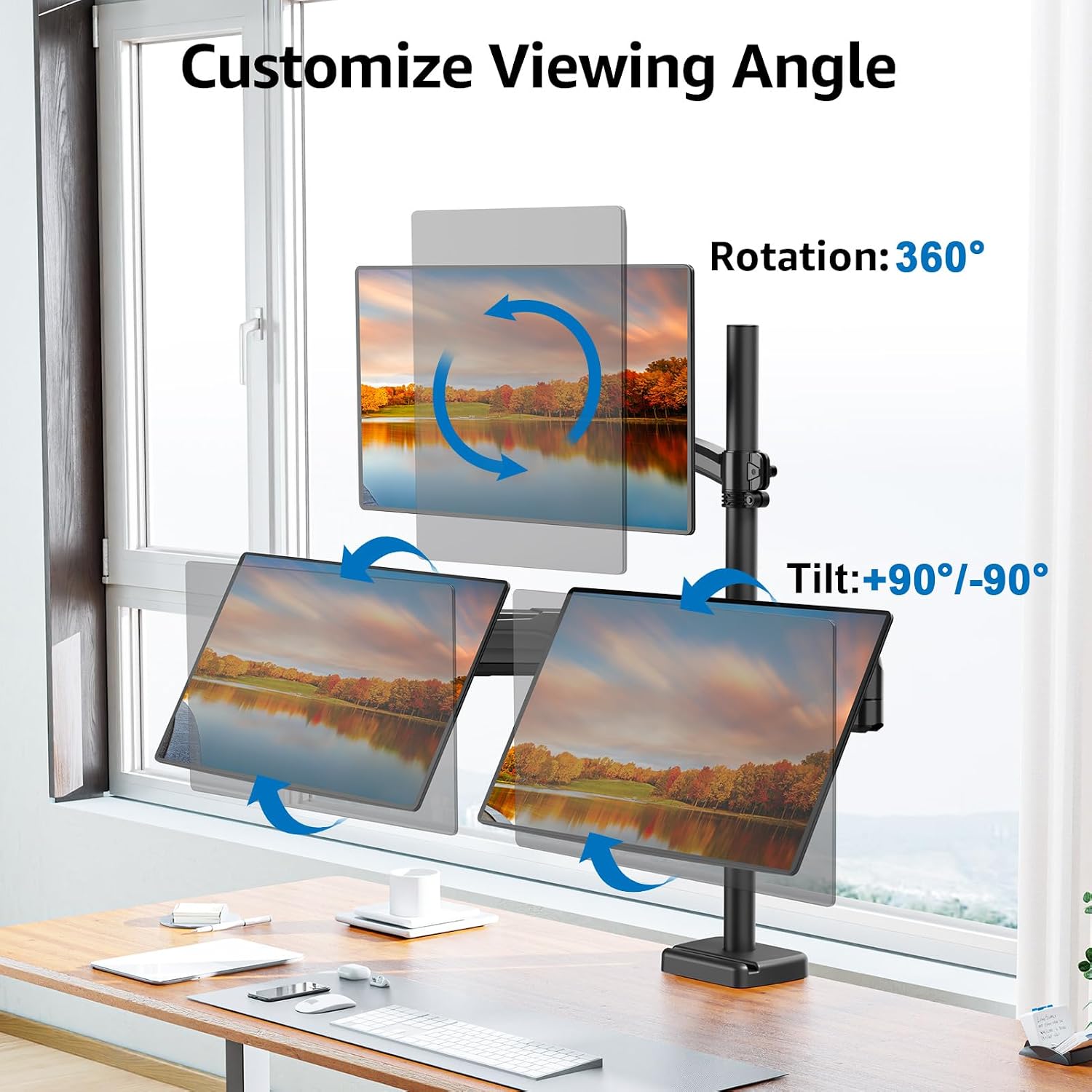 Triple Monitor Mount Fits Max 32' Computer Screen, Holds up to 17.6lbs Each Arm, 3 Monitor Desk Mount, Triple Stand with Tilt Swivel Rotation, VESA Mount 75/100mm