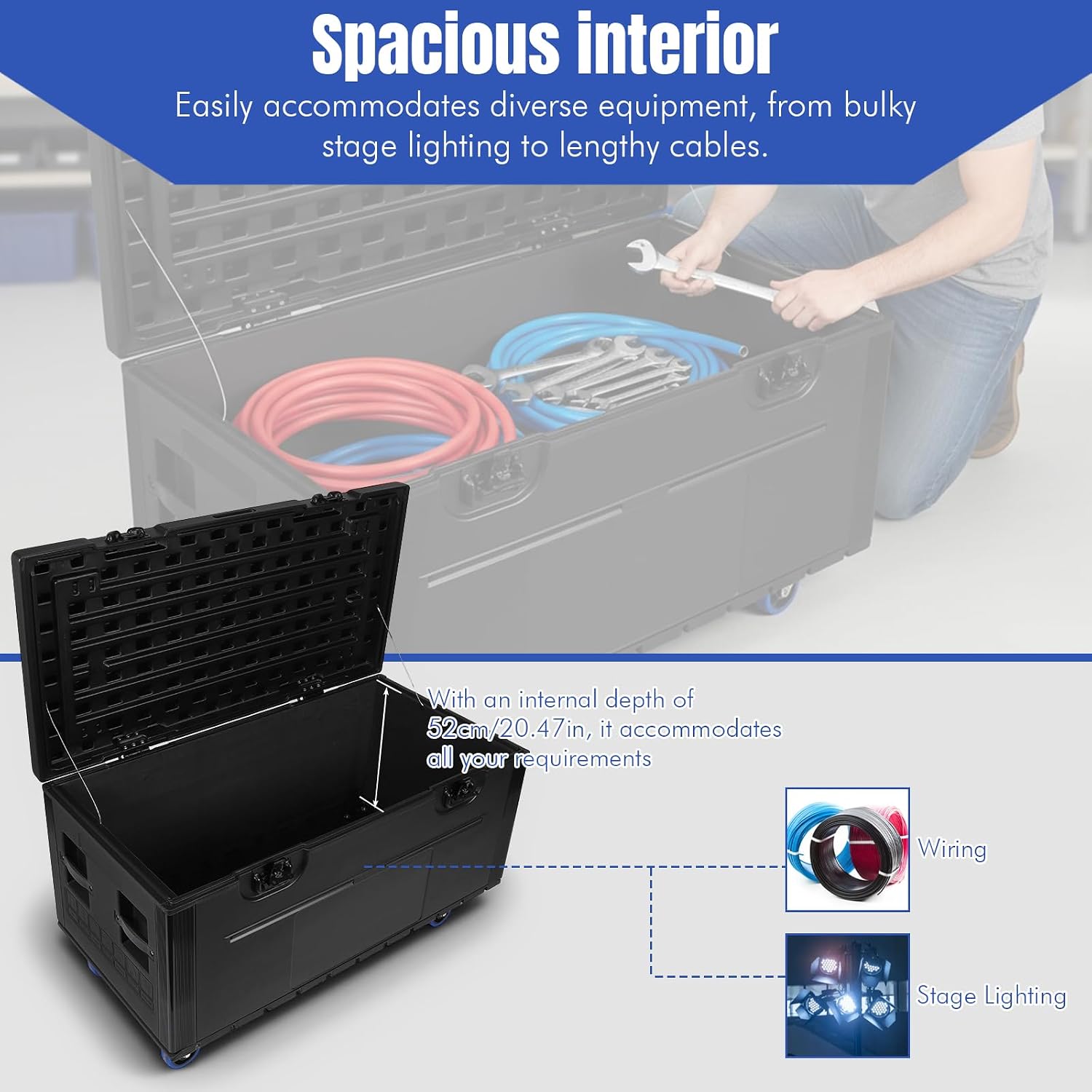Utility Road Trunk Case with Handle and Wheels Stackable Heavy Duty ATA Rolling Road Case for Pro Audio & DJ Equipment Storage Transport (M)