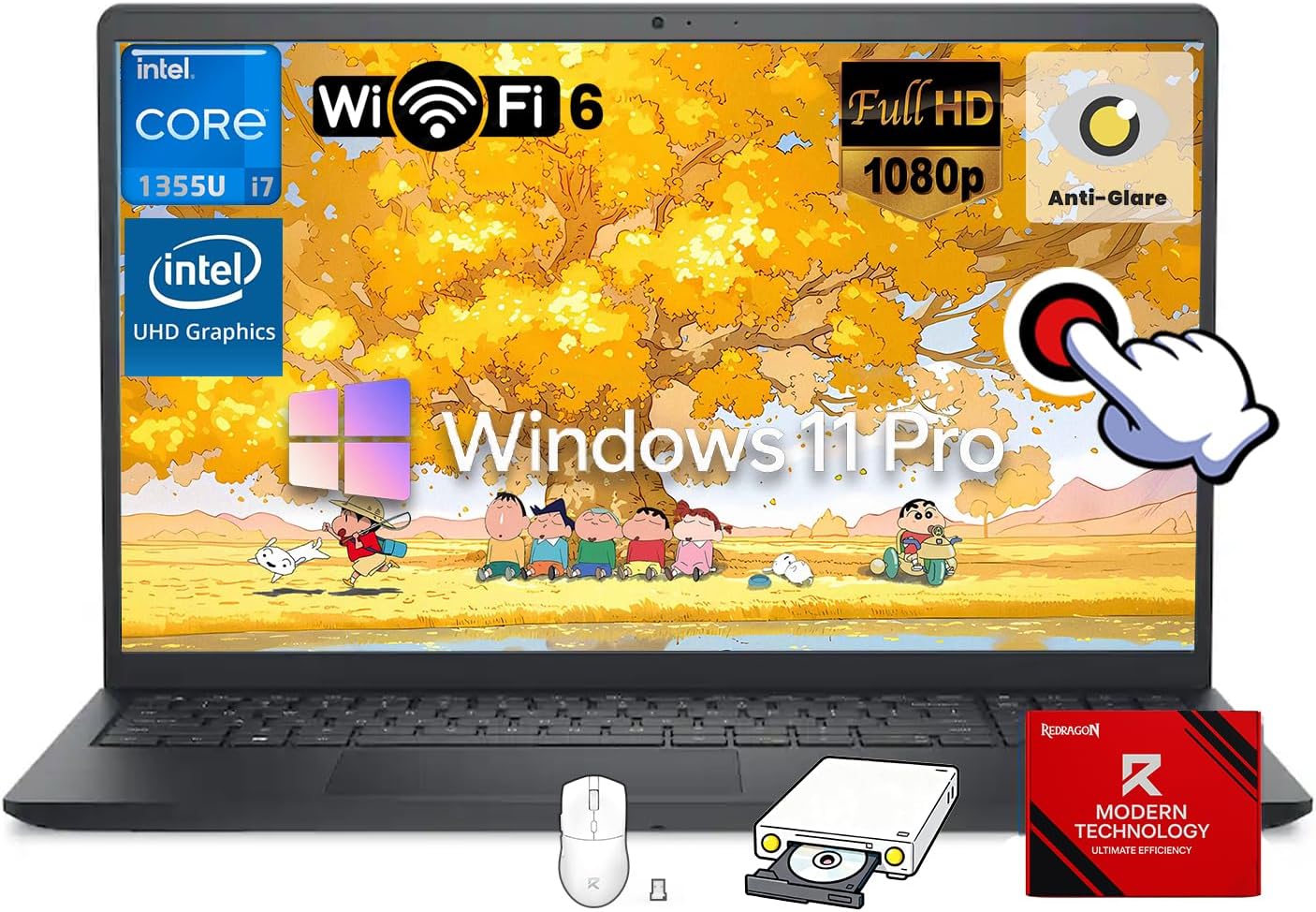 Dell 15 Business Laptop, 15.6' FHD Touchscreen Anti-Glare Display, Intel 10-Core i7-1355U, Intel UHD Graphics, Wi-Fi 6, Win 11 Pro, Copilot AI, w/Accessories, 16GB DDR4, 1TB SSD