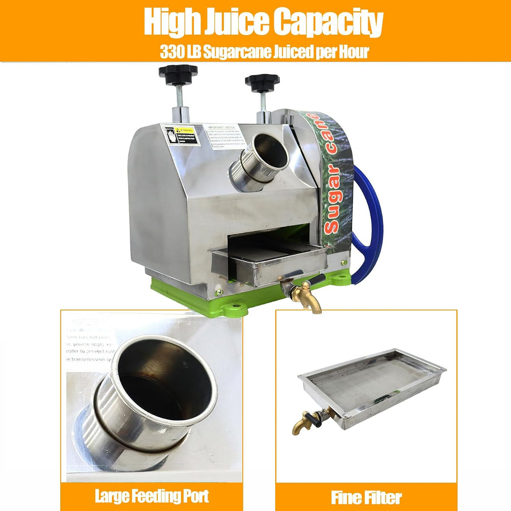 TECHTONGDA Efficient Manual Sugar Cane Juicer Machine, 330LB/H Output Sugar Cane Juicer Press, 2.4' Large Inlet Sugarcane Press Extractor with 2 Peeling Knives, Ideal for Homes, Shops, Restaurants