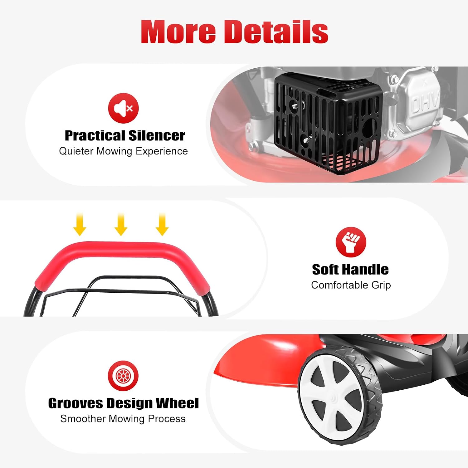 20-inch Gas self-propelled Mower, 140cc Gas Push Mower, 4-Stroke Single-Cylinder Engine, 8 Adjustable Heights, with Bagger.
