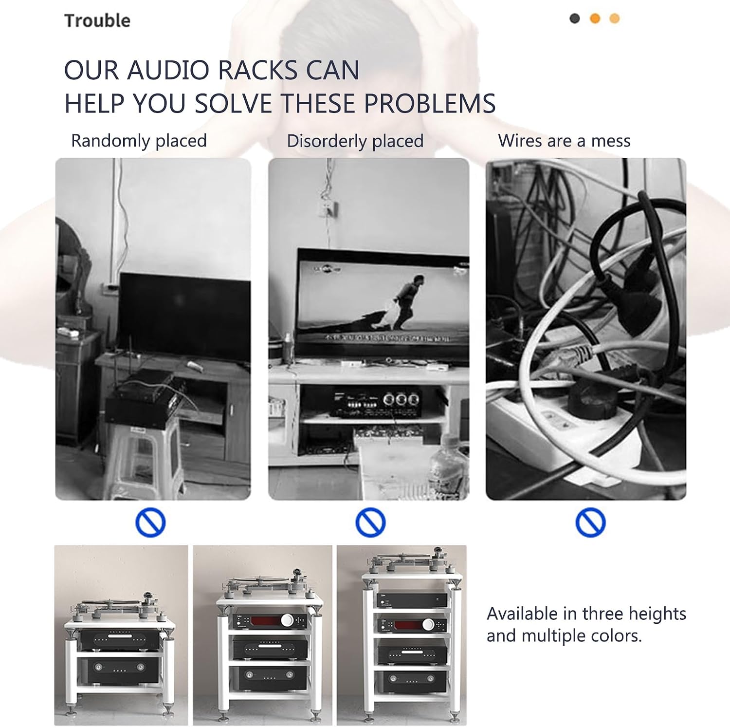 Audio Rack Stereo Cabinet,AV Media Stand,Stereo Racks and Stands,Dvd Stand Storage Tower,Corner Shelf TV Stand,Audio-video Shelving,Entertainment Stand,for Home Theater(White,62x57x78cm)