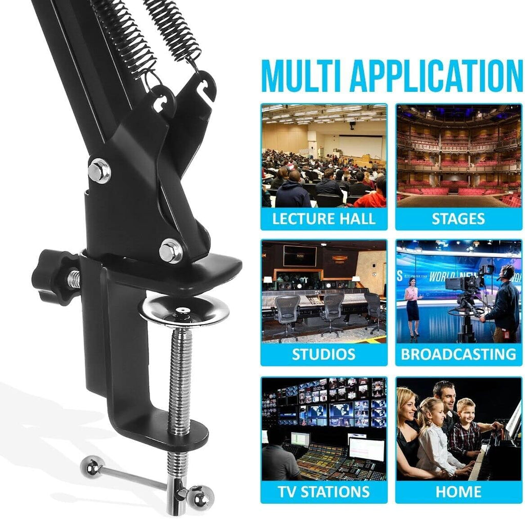 Focusrite Scarlett 2i2 4G with StreamEye Cans50 Studio Headphones and Microphone Boom Arm, XLR Cables, Instrument Cables and Pop Filter Bundle