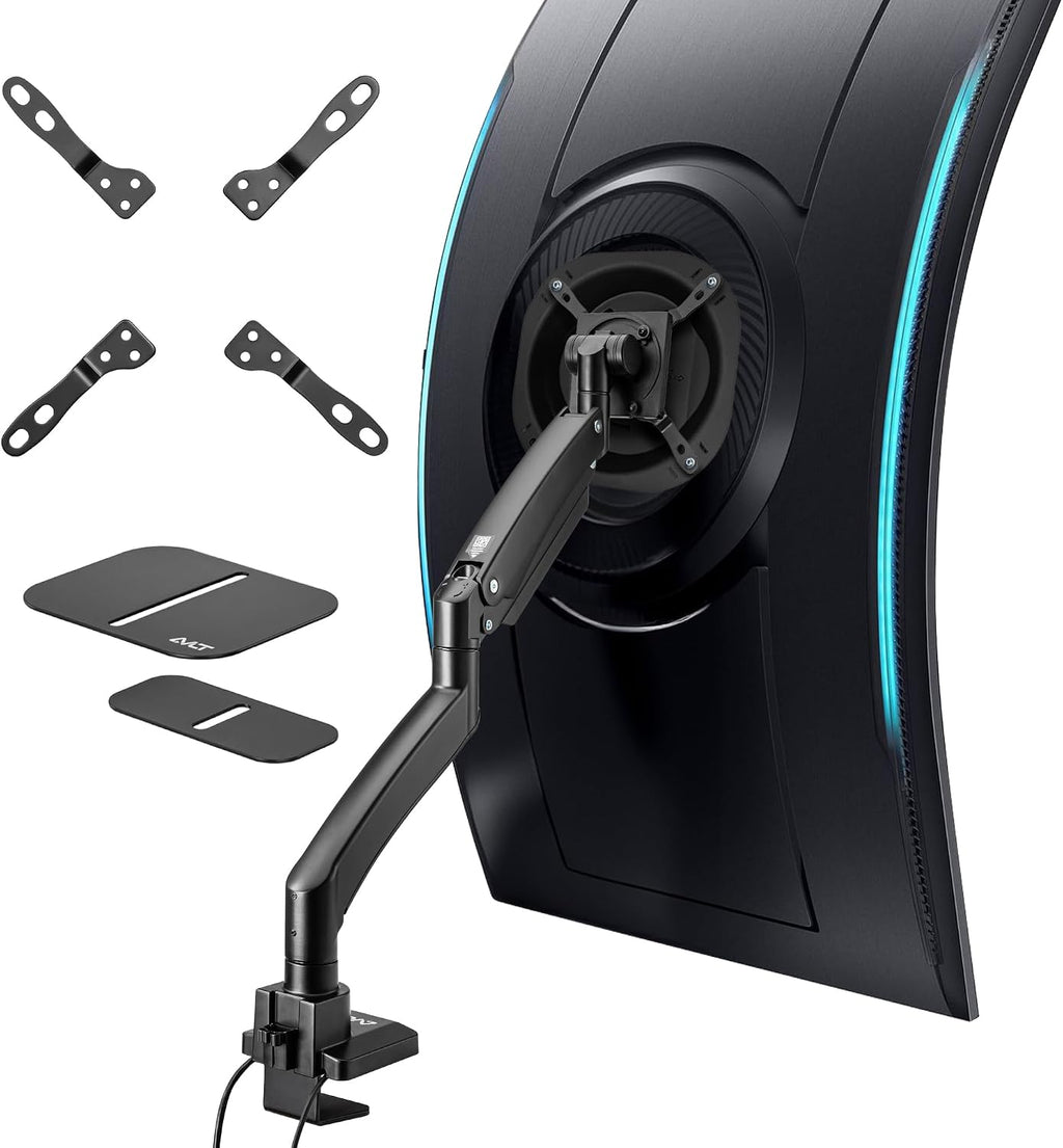 AVLT Single 17'-57' Super Ultrawide Monitor Arm for Screens Up to 59.5 lbs, Premium Aluminum Desk Stand, Adjustable Pneumatic Height, Full Motion Swivel Tilt Rotation, USB-C&A Ports, Black