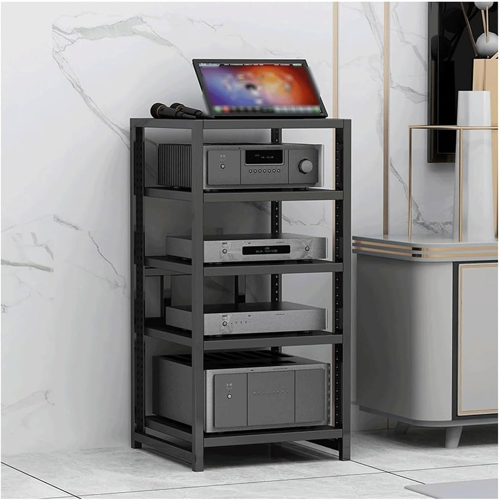 Audio Rack 3/4/5/6 Tier Stereo Rack Audio Equipment Rack Audio Open Rack Cabinet Wooden with Adjustable Shelves AV Stand Waterproof(Nero,5 Tier)