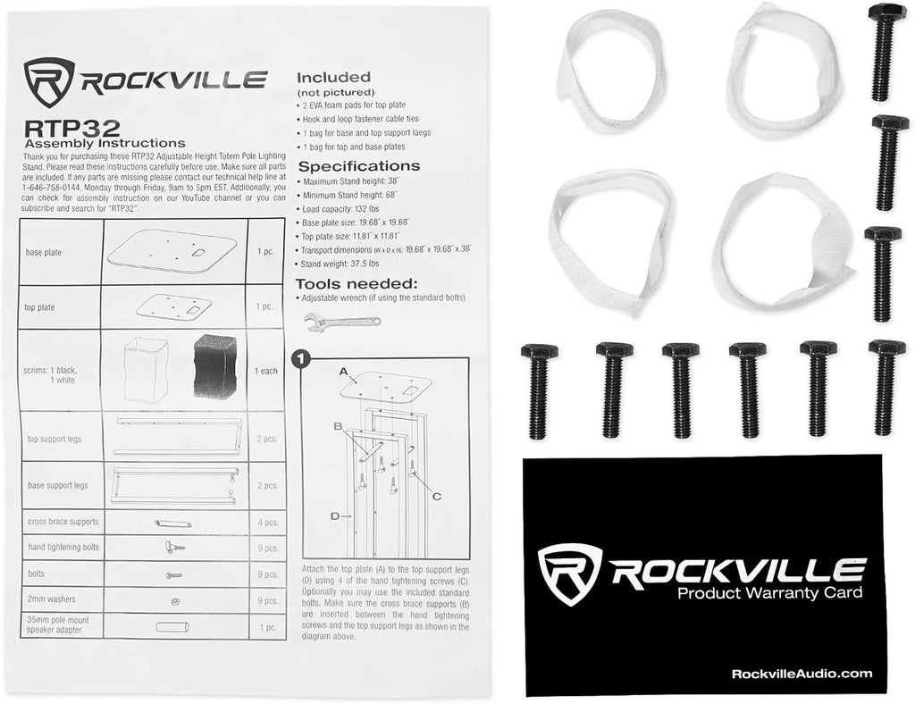 (2) Rockville RTP32W Totem Moving Head Light Stand+Black+White Scrims+Carry Bags for American DJ Vizi Beam RXONE Lights