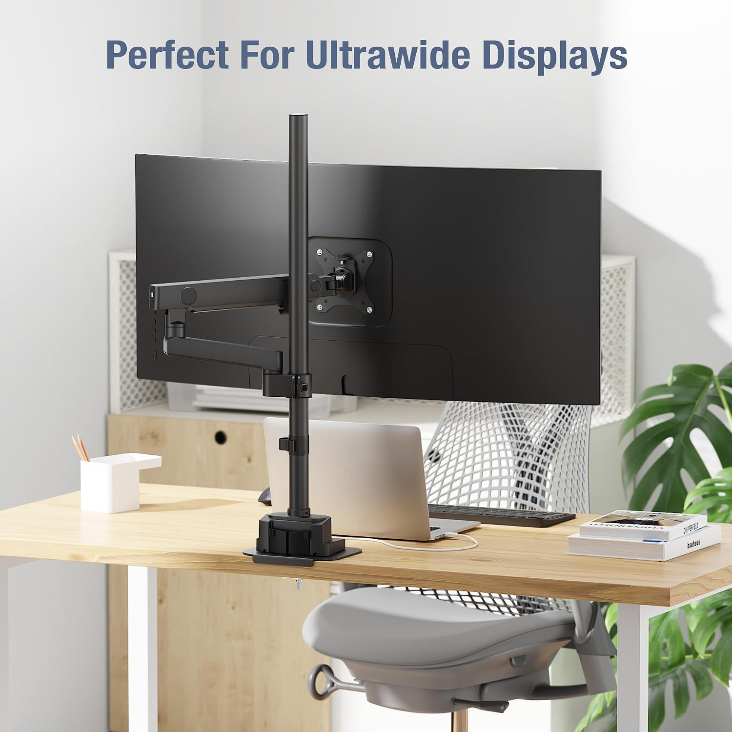 AVLT Single 40 Inch Monitor Arm Pole Top Mount with USB-C&A Ports-Black, Supports 26.4 lbs (12kg), Ultrawide Screen Fit, VESA Compatible, Tilt, Swivel, Rotate, Ergonomic Adjustable Height, Durable
