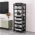 Tall Stereo Racks And Stands on Wheels Media Storage Cabinet Rack, Black Modern Entertainment Stereo Components Stand, Audio Video Equipment Rack（8 tier-60cm wide）