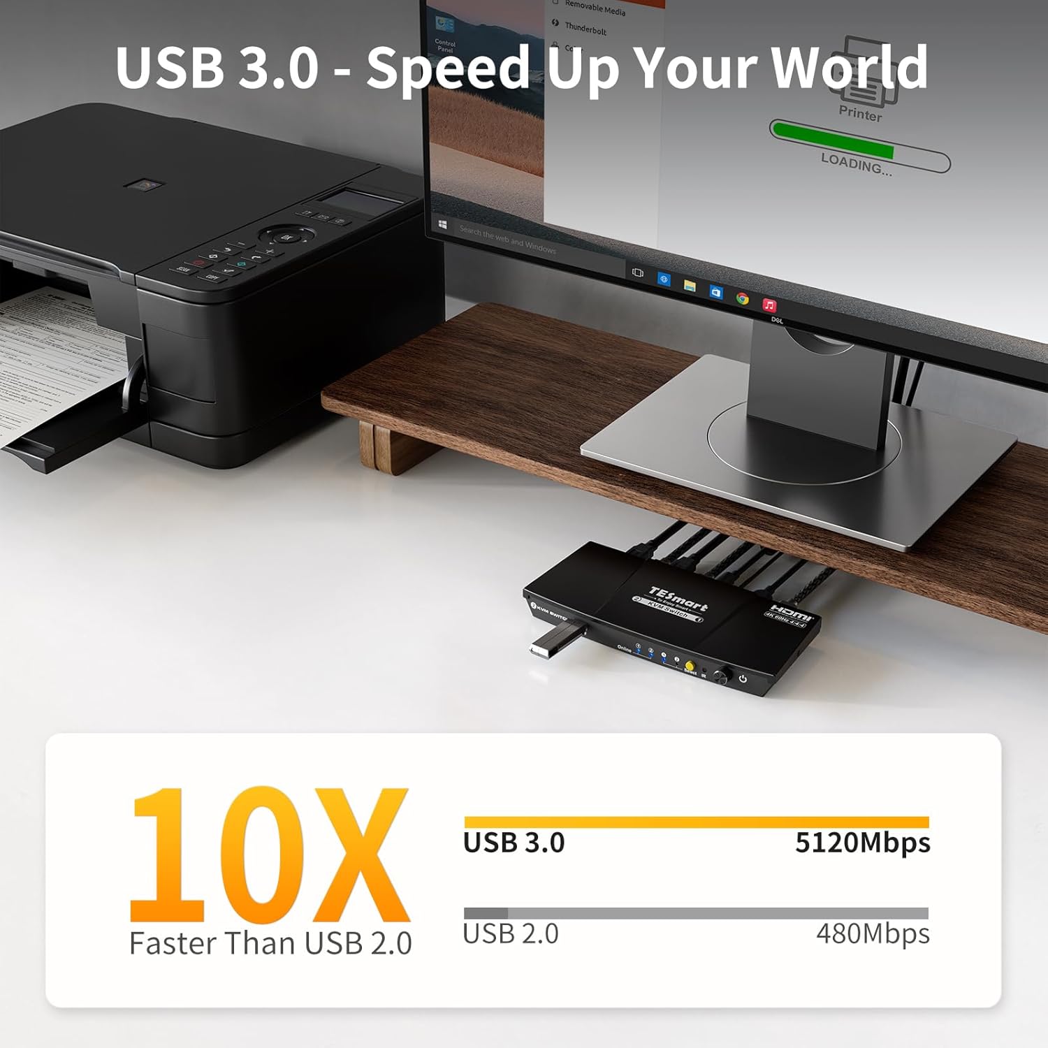 TESmart USB 3.0 HDMI KVM Switch 1 Monitor 2 Computers 4K@60Hz, L/R Audio & Microphone, 2 Port EDID Emulators, Hotkey Switching, Button Switching with Remote Switch and All Input Cables