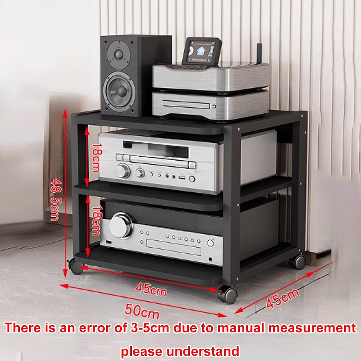 Audio Storage Rack, Audio Rack Stand, Audio Rack Tower, Media Stand Heavy Duty for Audio Equipments 50 * 45 * 58.5Cm 3 Colors,Black+Black50*45 * 58.5Cm