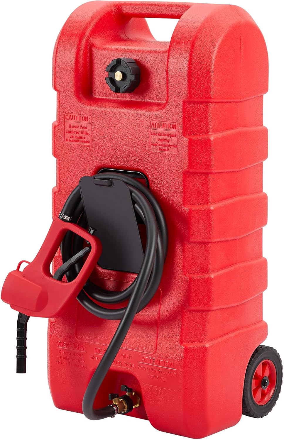 15 Gallon Portable Gas Tank with Caster,LE Fluid Transfer Siphon Pump,Fuel Caddy With 10Ft Hose. Delivery Hose Diesel Fuel Gas Can for Cars, Lawn Mowers, Boats Red/Gray/Yellow, Portable Diesel Can