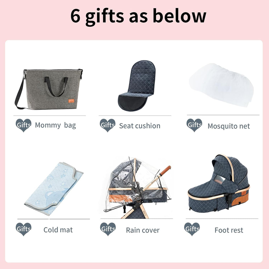 2 in 1 Baby Stroller, Reversible Convertible Infant Stroller of One-Click Folding, Newborn Travel Strollers Toddler Standard Pram Carriage White
