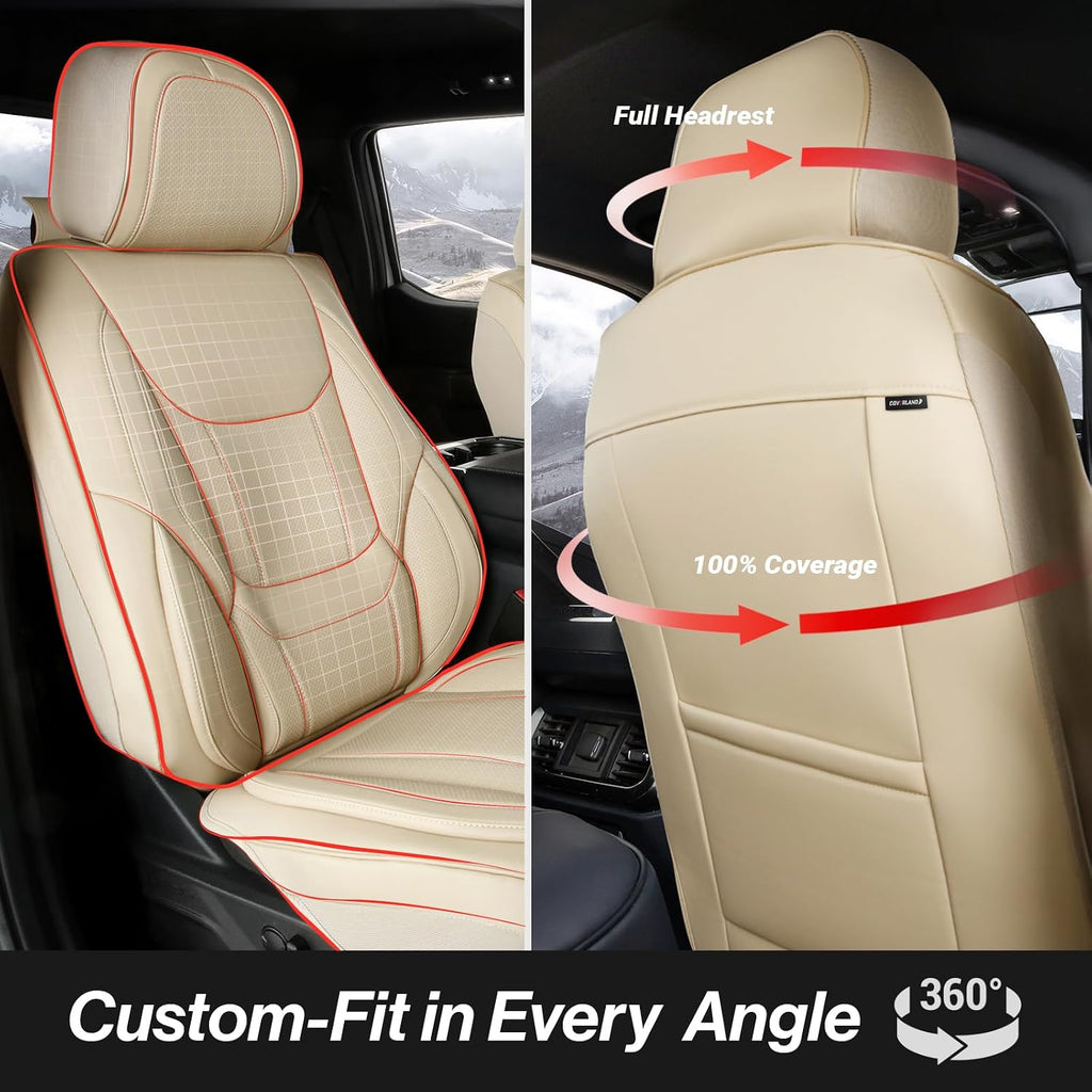 Coverland Custom Car Seat Covers Compatible with 2004-2008 Toyota Solara Convertible - Premium Leather Non-Slip Memory Foam Waterproof Seat Cover Custom fit Interior Protector [Full Set-Beige]