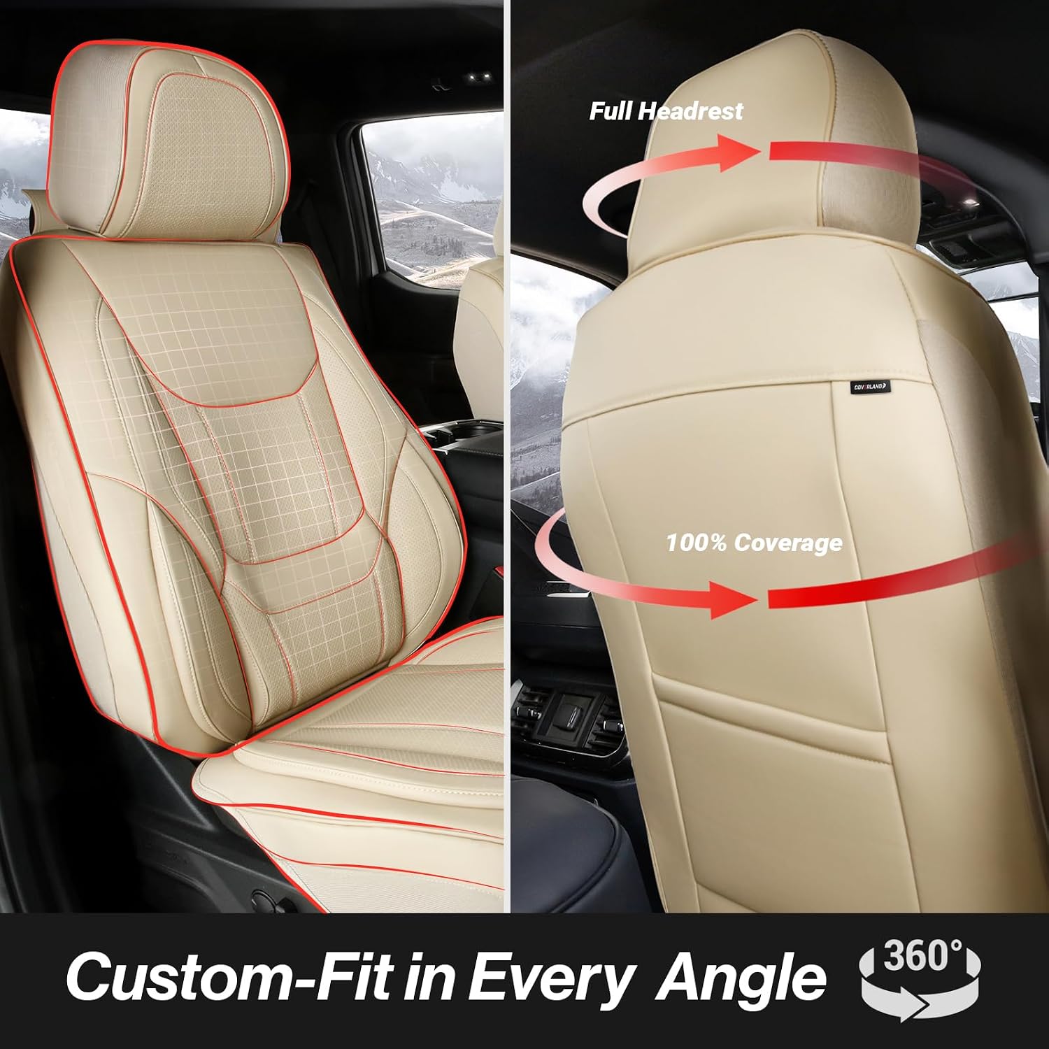 Coverland Custom Car Seat Covers Compatible with 2004-2008 Toyota Solara Convertible - Premium Leather Non-Slip Memory Foam Waterproof Seat Cover Custom fit Interior Protector [Full Set-Beige]