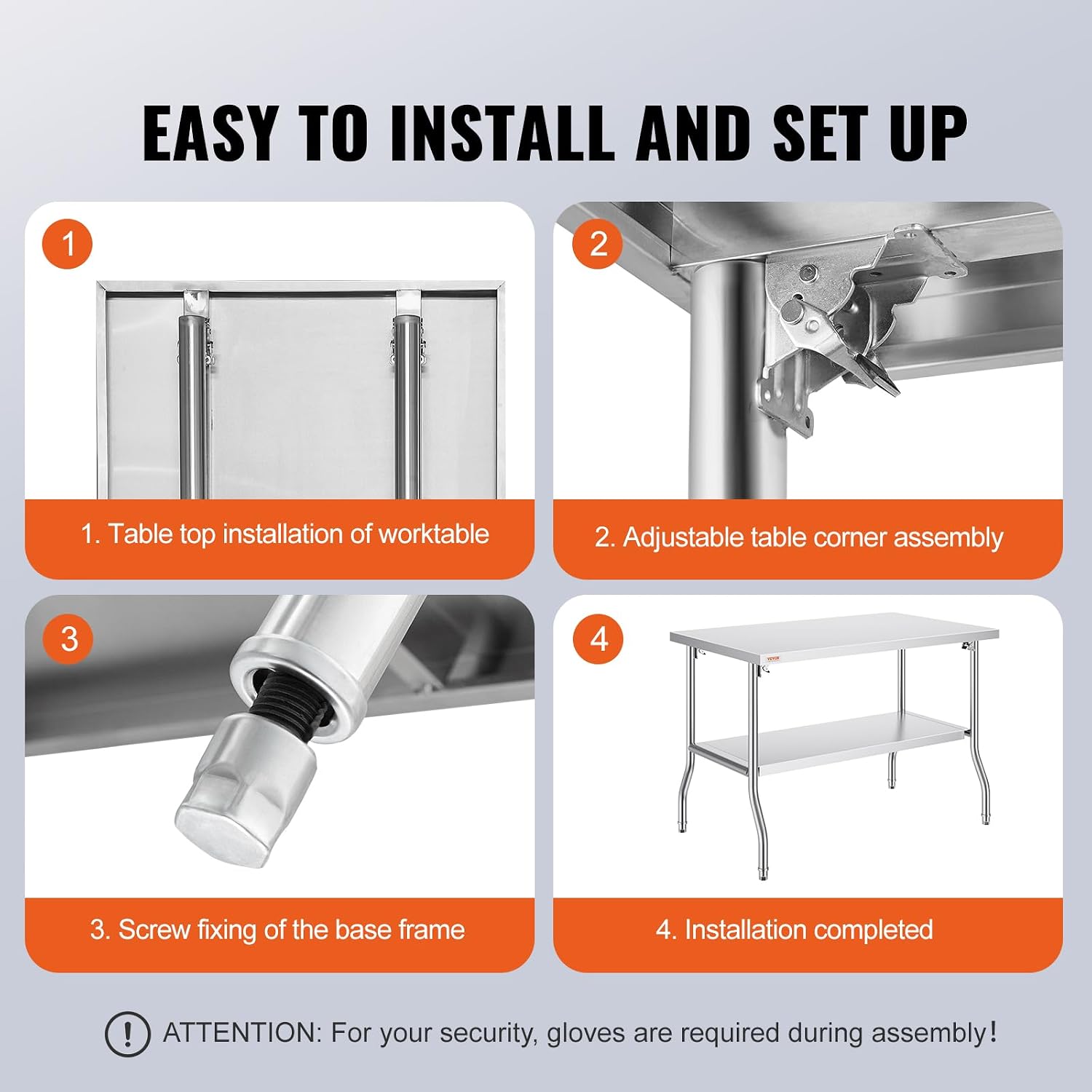VEVOR Stainless Steel Foldable Work Table, 30 * 48 Inch Heavy Duty Food Outdoor Double Layer Stainless Steel Worktable for Commercial Kitchen Restaurant