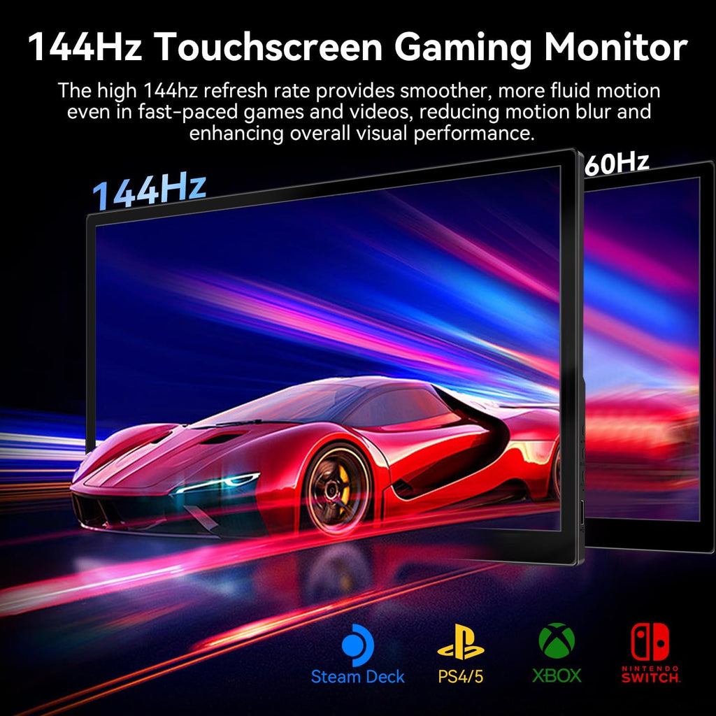 Touchscreen Portable Gaming Monitor 16 Inch QHD 2.5K(2560x1600) Monitor 144Hz(USB C Port) IPS Display, Gaming Monitor for PC Laptop Ras Pi PS4 PS5, with HDMI USB C Built-in Speakers