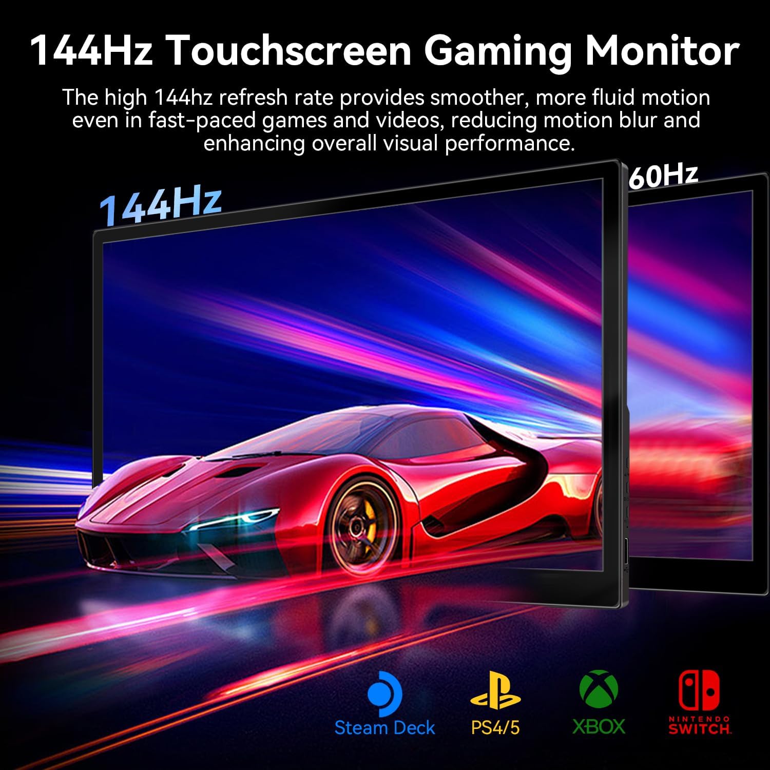 Touchscreen Portable Gaming Monitor 16 Inch QHD 2.5K(2560x1600) Monitor 144Hz(USB C Port) IPS Display, Gaming Monitor for PC Laptop Ras Pi PS4 PS5, with HDMI USB C Built-in Speakers